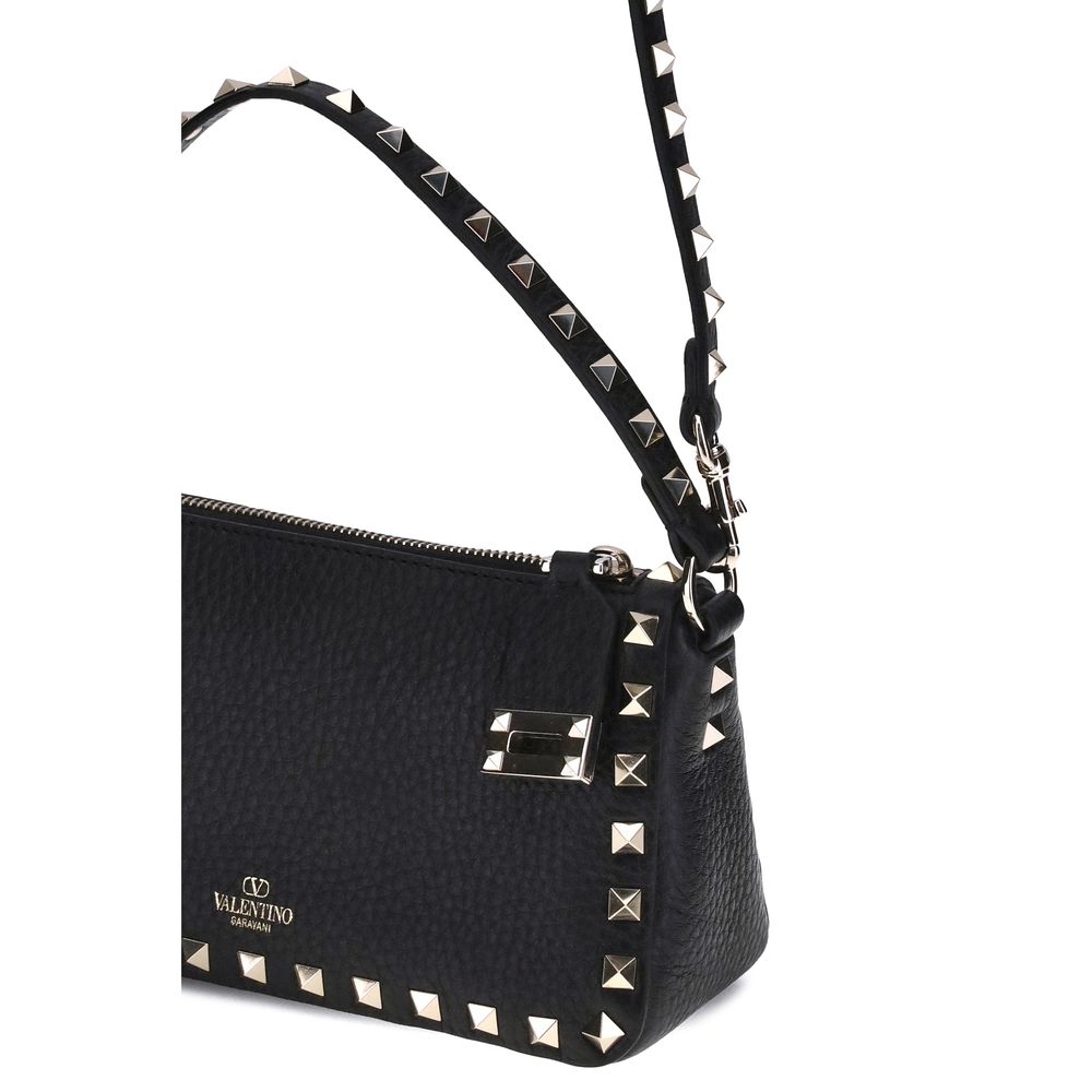 Valentino Garavani Black Calf Leather Bos Taurus Shoulder Bag | Regal Royce