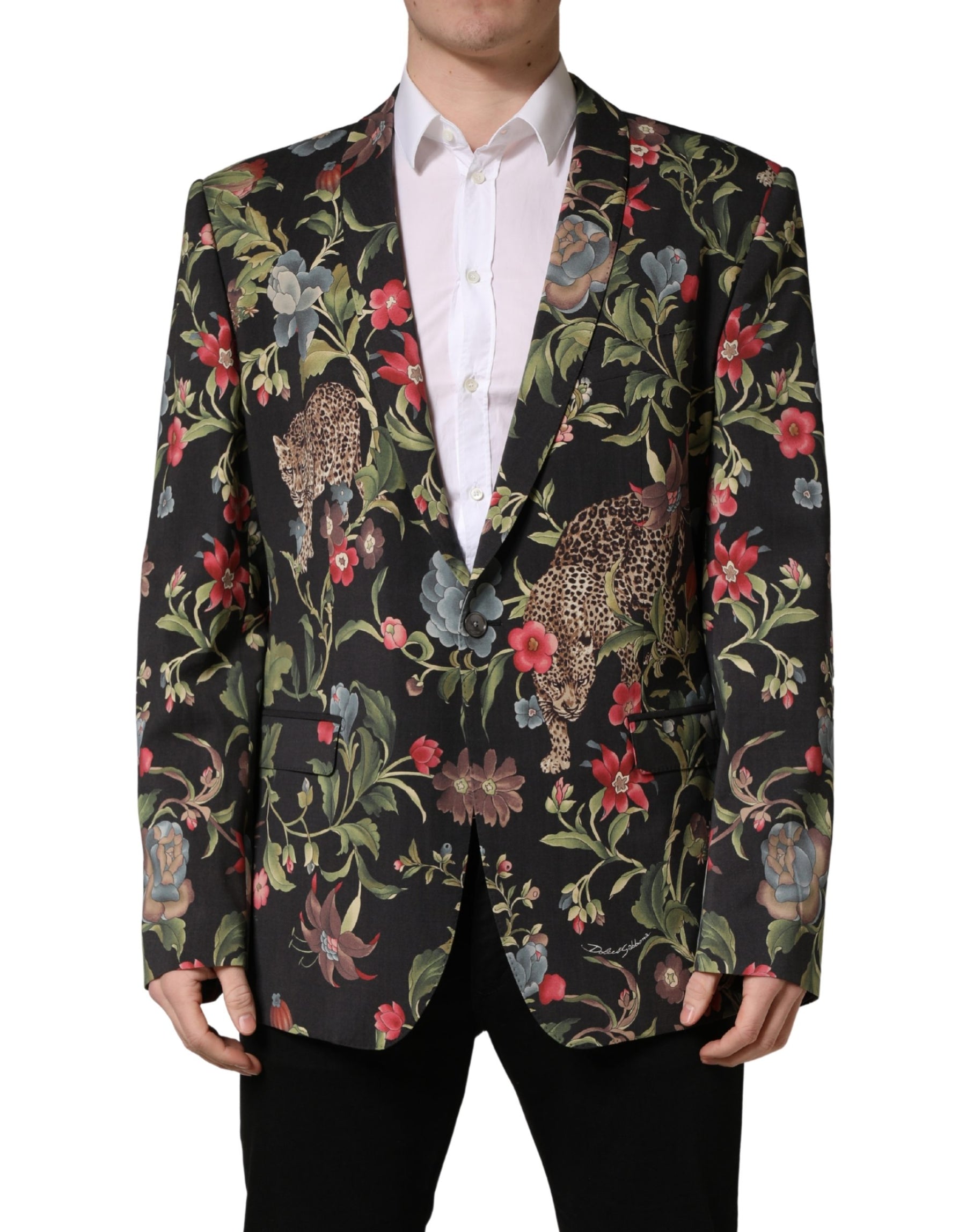 Dolce & Gabbana Multicolor Floral Leopard 1 Button Men Suit Jacket | Regal Royce