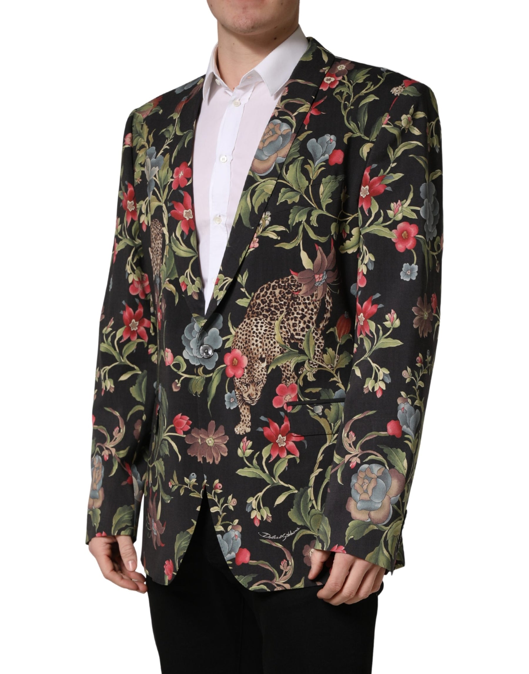 Dolce & Gabbana Multicolor Floral Leopard 1 Button Men Suit Jacket | Regal Royce
