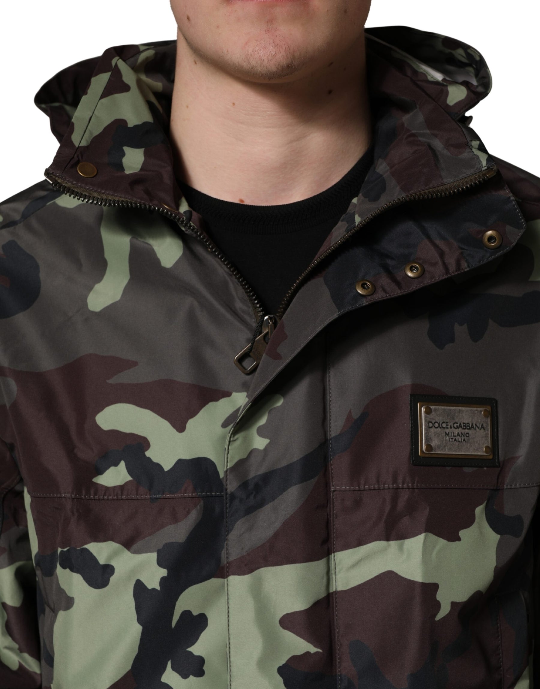 Dolce & Gabbana Multicolor Camouflage Hooded Bomber Jacket | Regal Royce