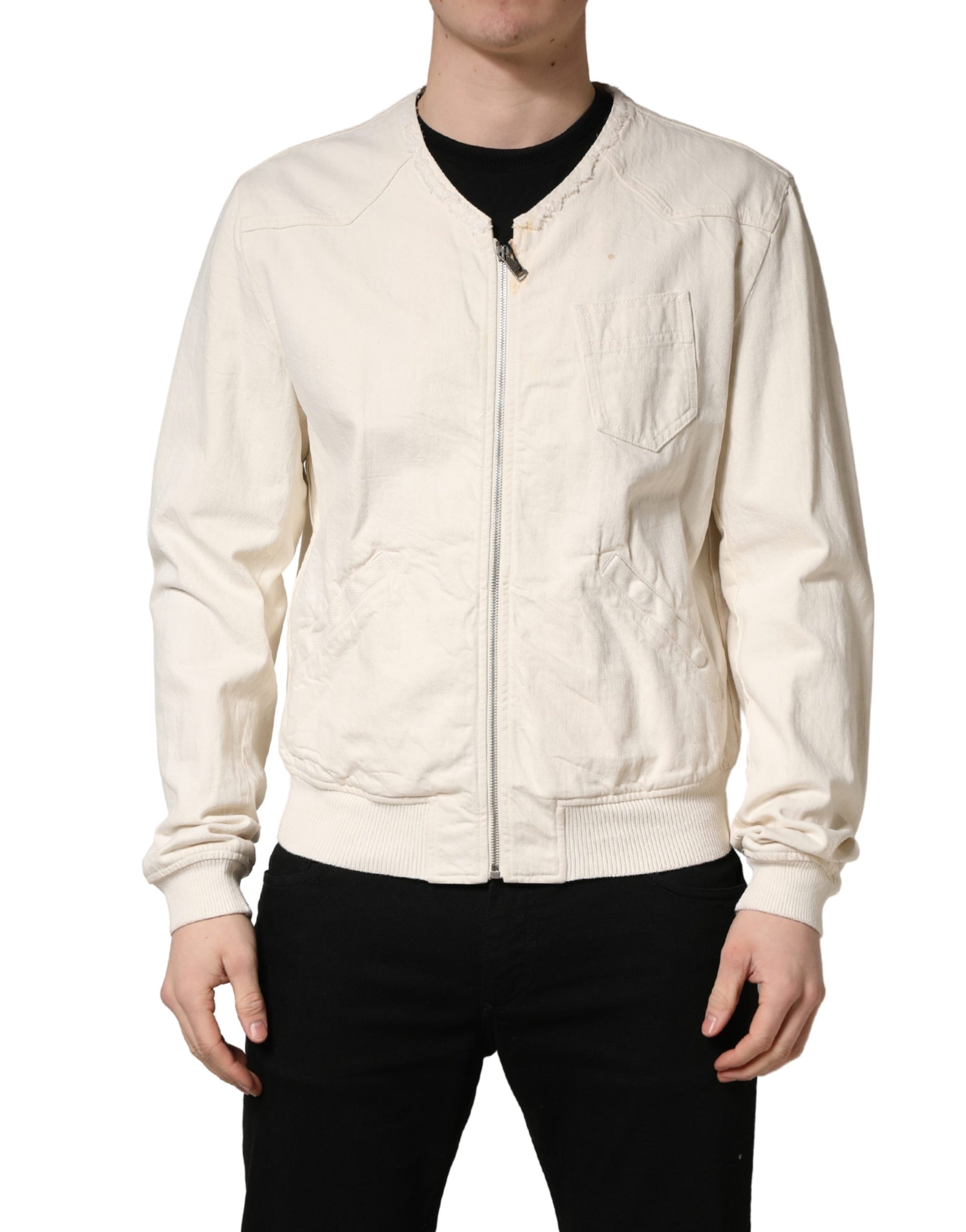 Dolce & Gabbana Off White Cotton FullZip Denim Blouson Jacket | Regal Royce