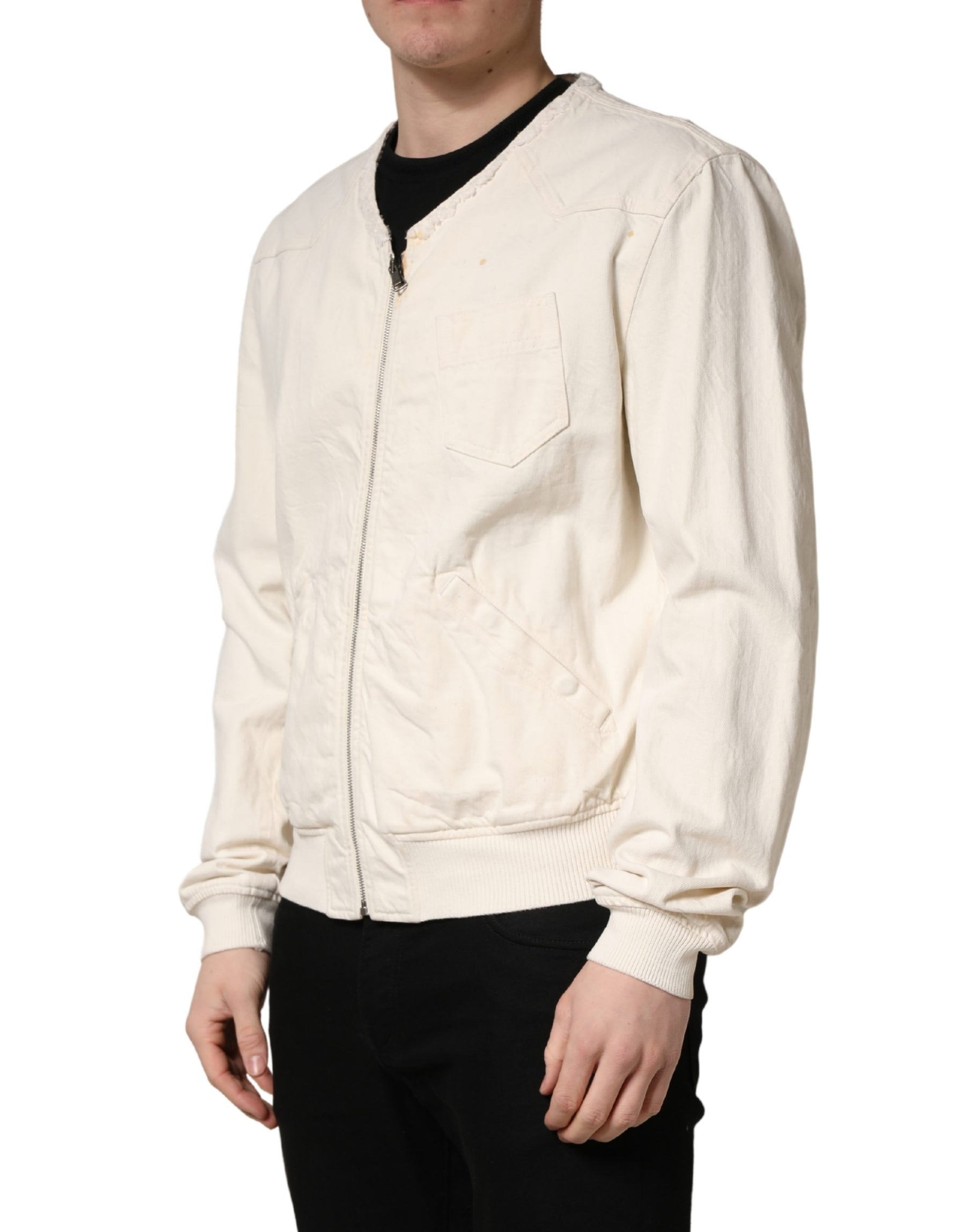 Dolce & Gabbana Off White Cotton FullZip Denim Blouson Jacket | Regal Royce