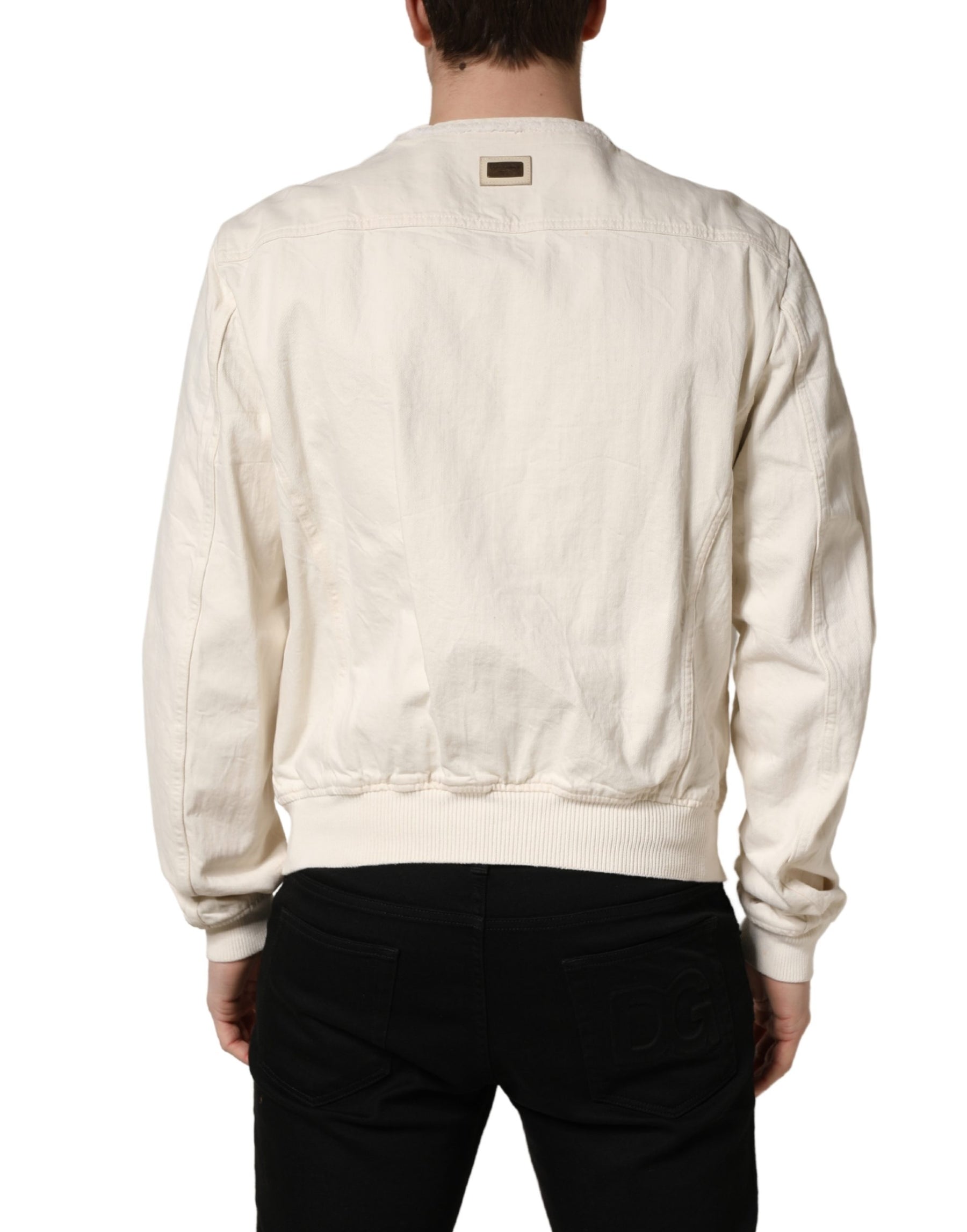 Dolce & Gabbana Off White Cotton FullZip Denim Blouson Jacket | Regal Royce