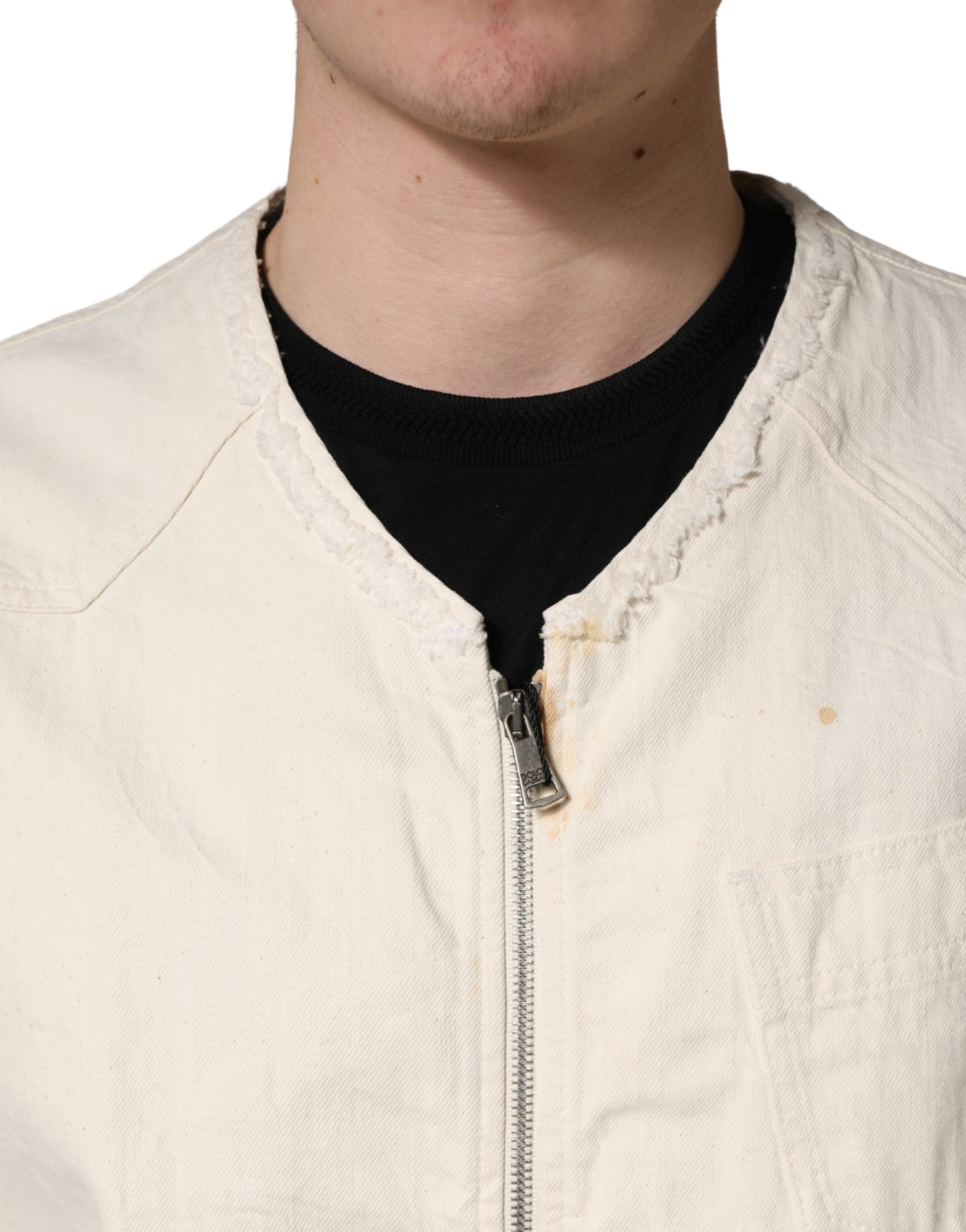 Dolce & Gabbana Off White Cotton FullZip Denim Blouson Jacket | Regal Royce