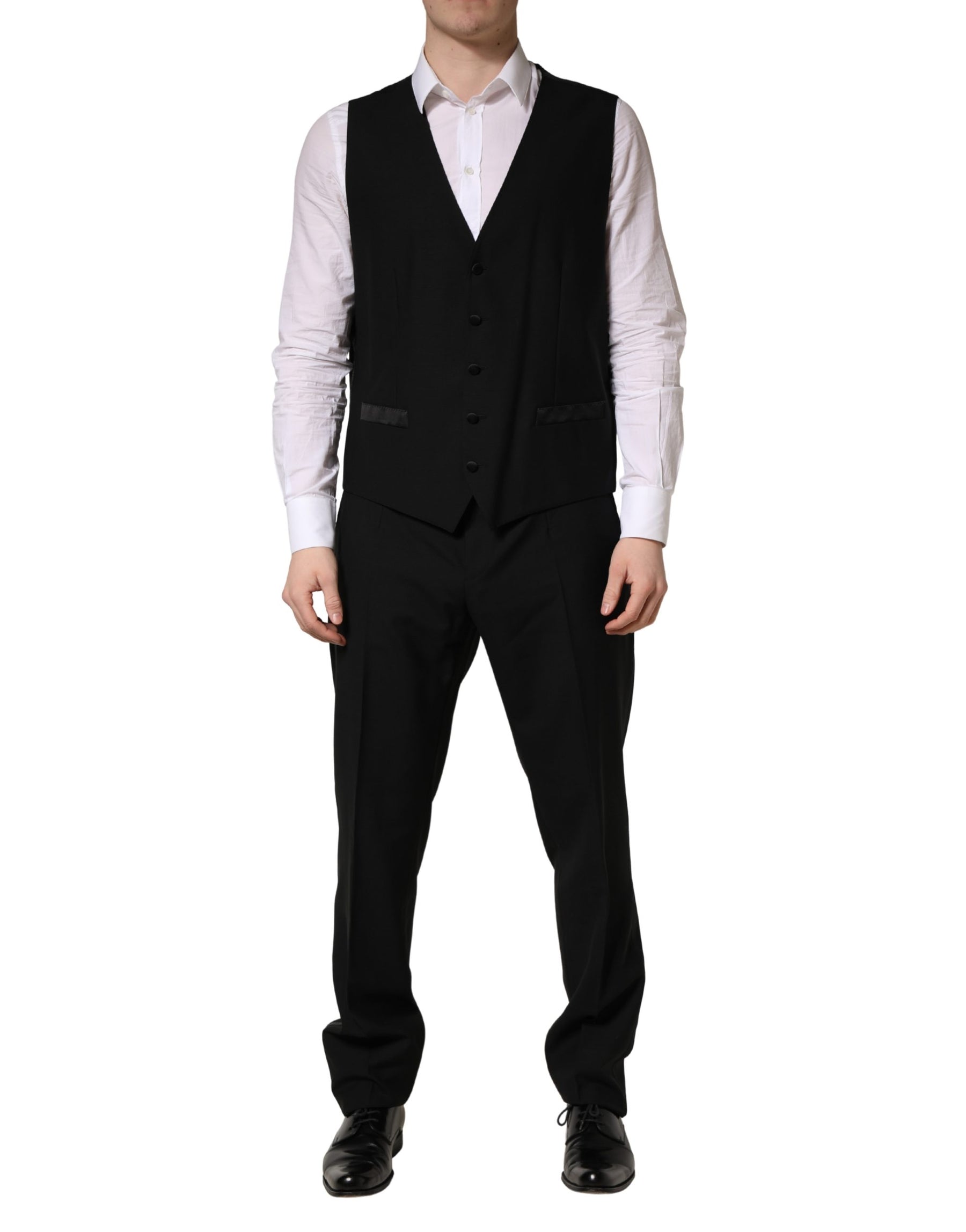 Dolce & Gabbana Black Wool Silk Saxophone Slim Fit 3Pc Suit | Regal Royce