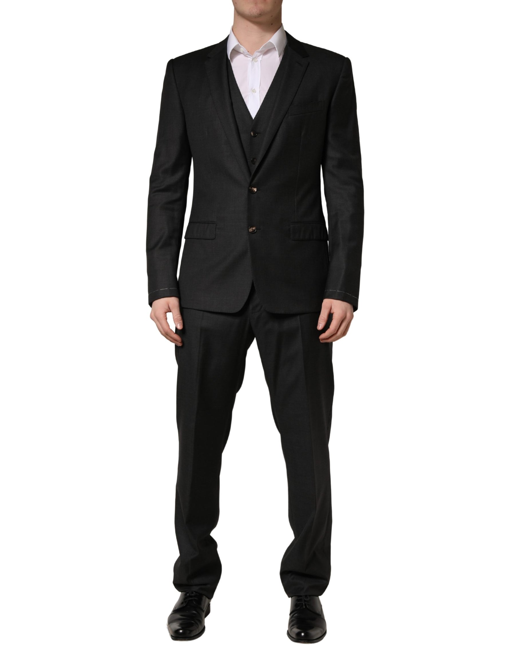 Dolce & Gabbana Black Wool Slim Fit Formal 3 Piece Men Suit | Regal Royce