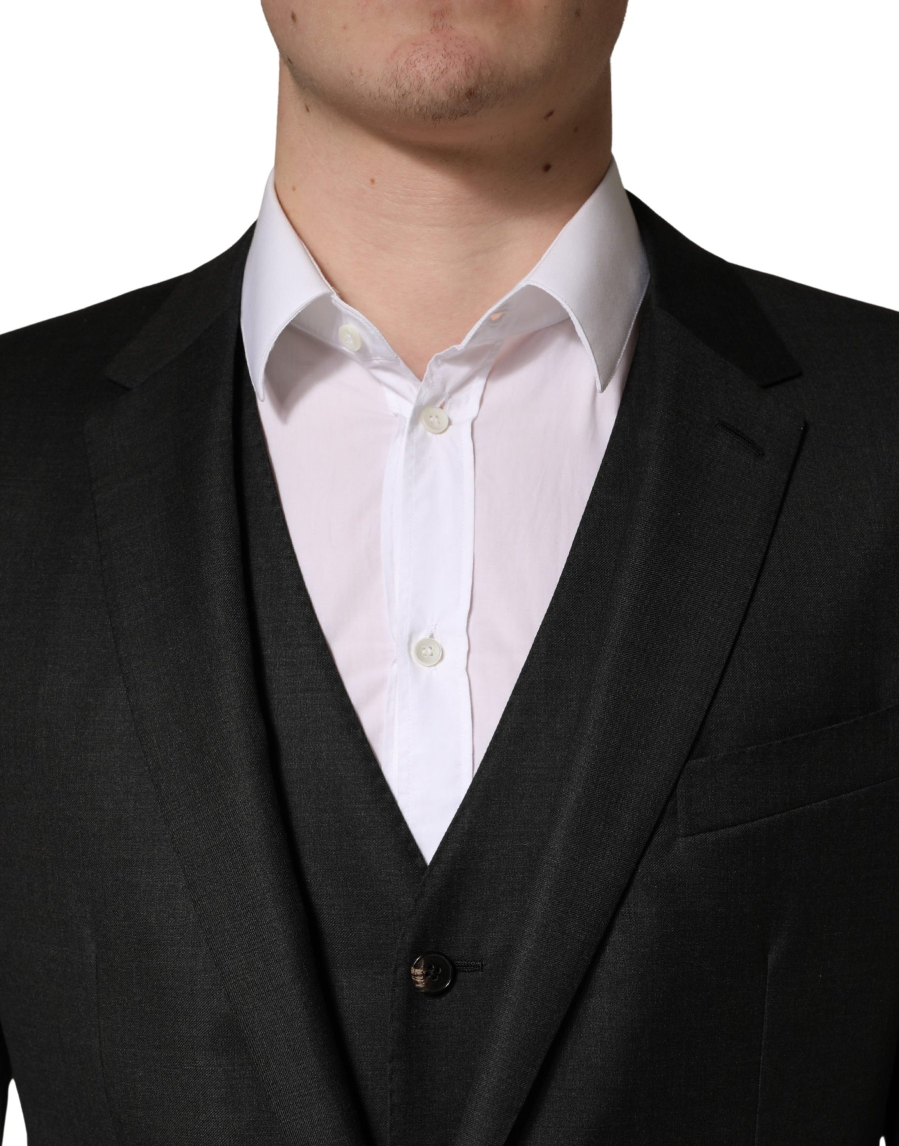 Dolce & Gabbana Black Wool Slim Fit Formal 3 Piece Men Suit | Regal Royce