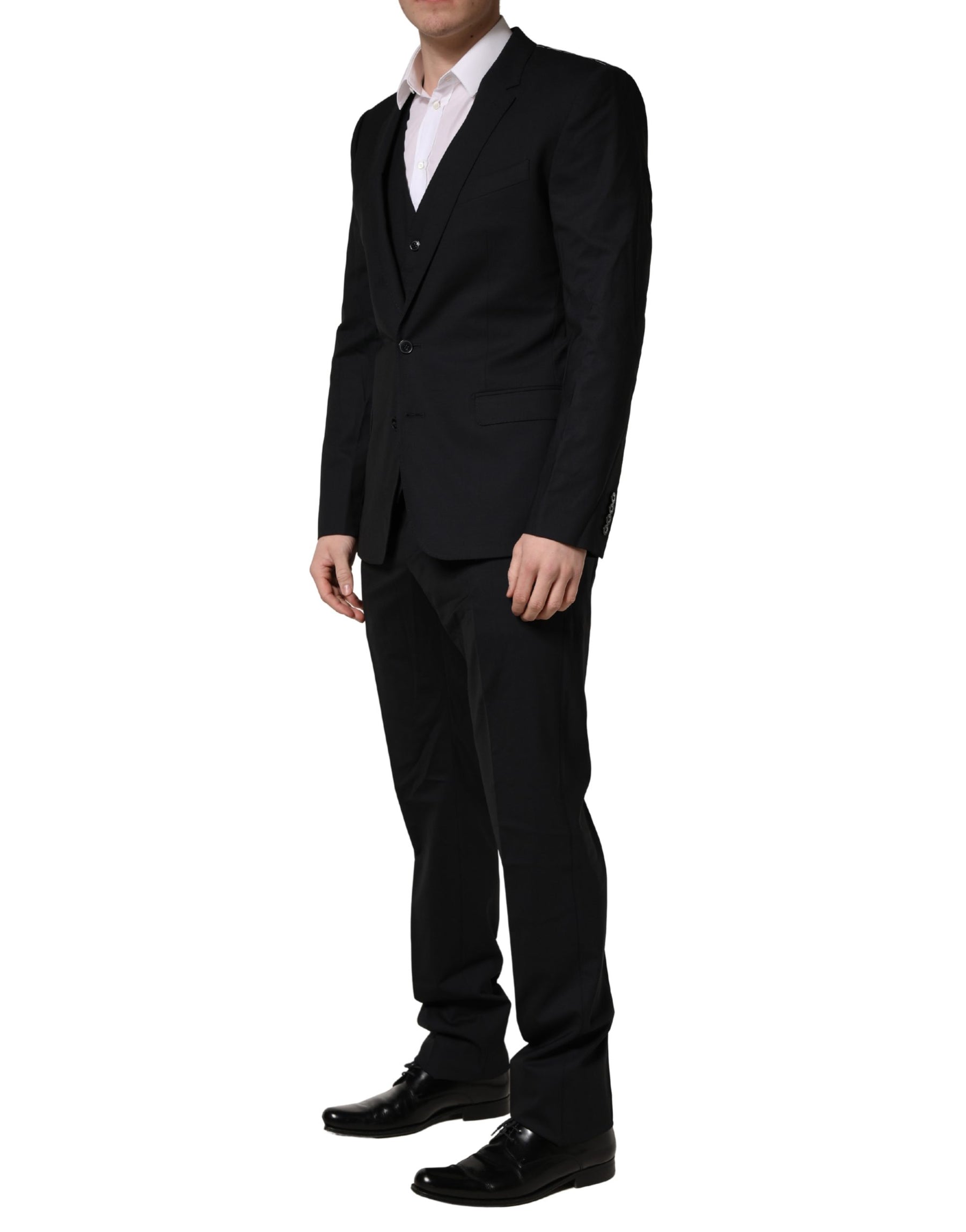 Dolce & Gabbana Black Wool 2 Buttons Formal 3 Piece Men Suit | Regal Royce
