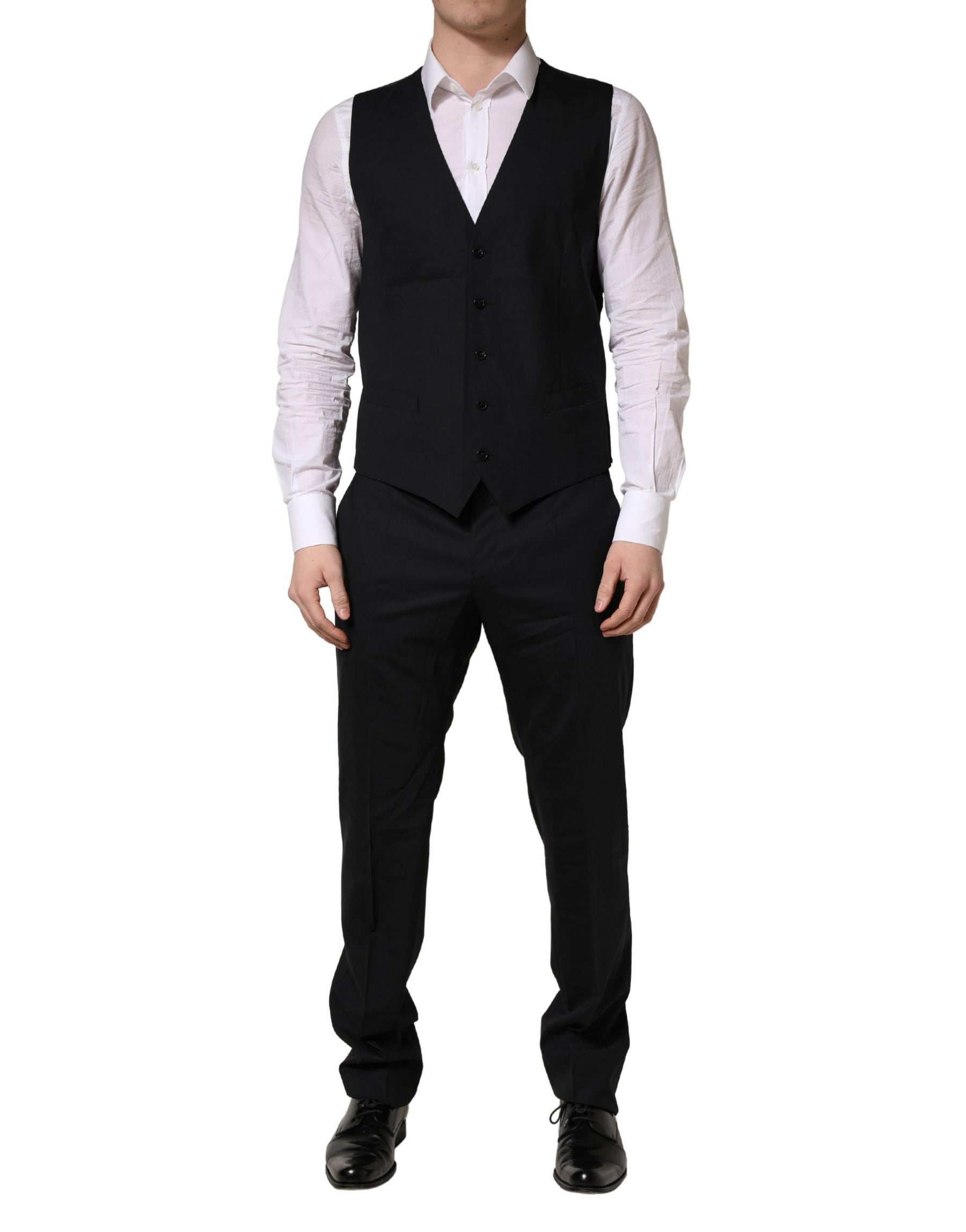 Dolce & Gabbana Black Wool 2 Buttons Formal 3 Piece Men Suit | Regal Royce
