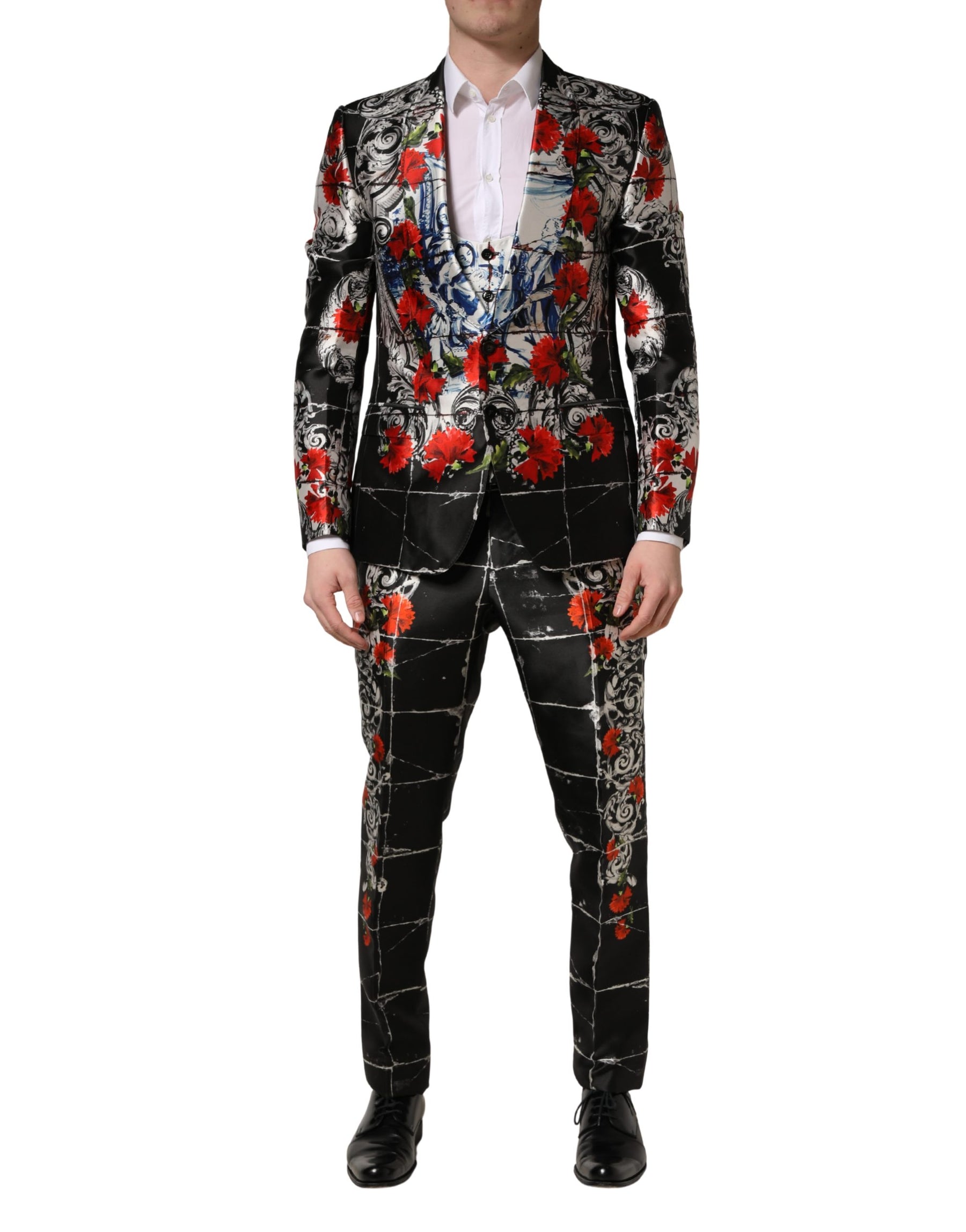 Dolce & Gabbana Black Floral 2 Buttons Formal 3 Piece Suit | Regal Royce