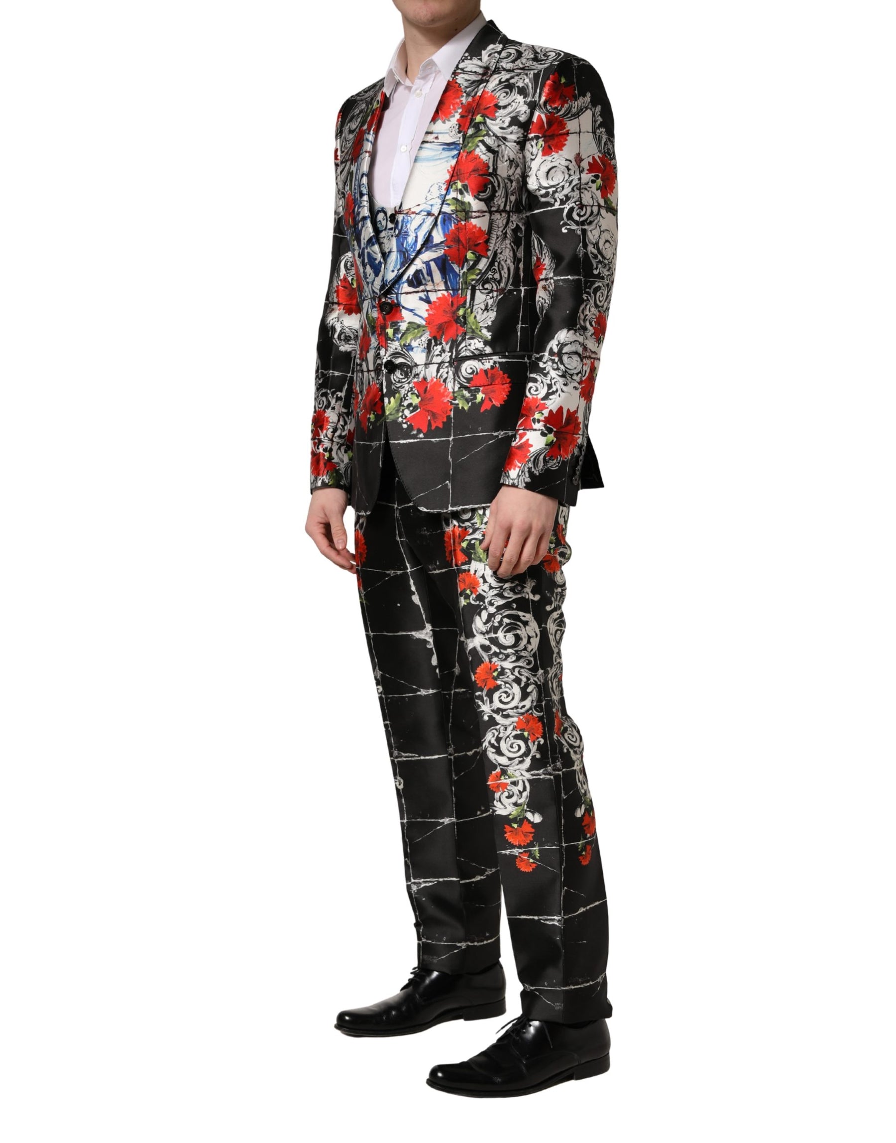 Dolce & Gabbana Black Floral 2 Buttons Formal 3 Piece Suit | Regal Royce