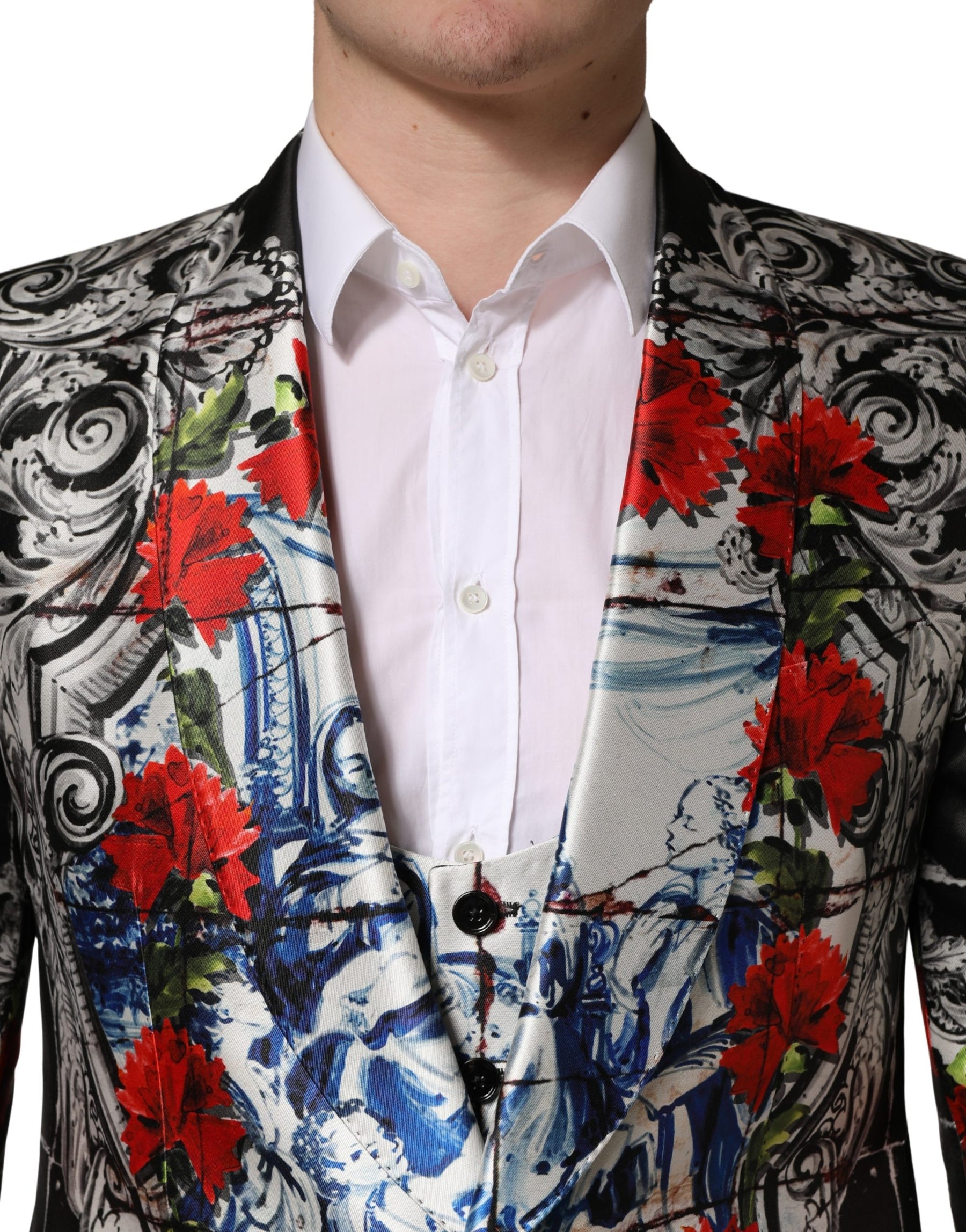 Dolce & Gabbana Black Floral 2 Buttons Formal 3 Piece Suit | Regal Royce