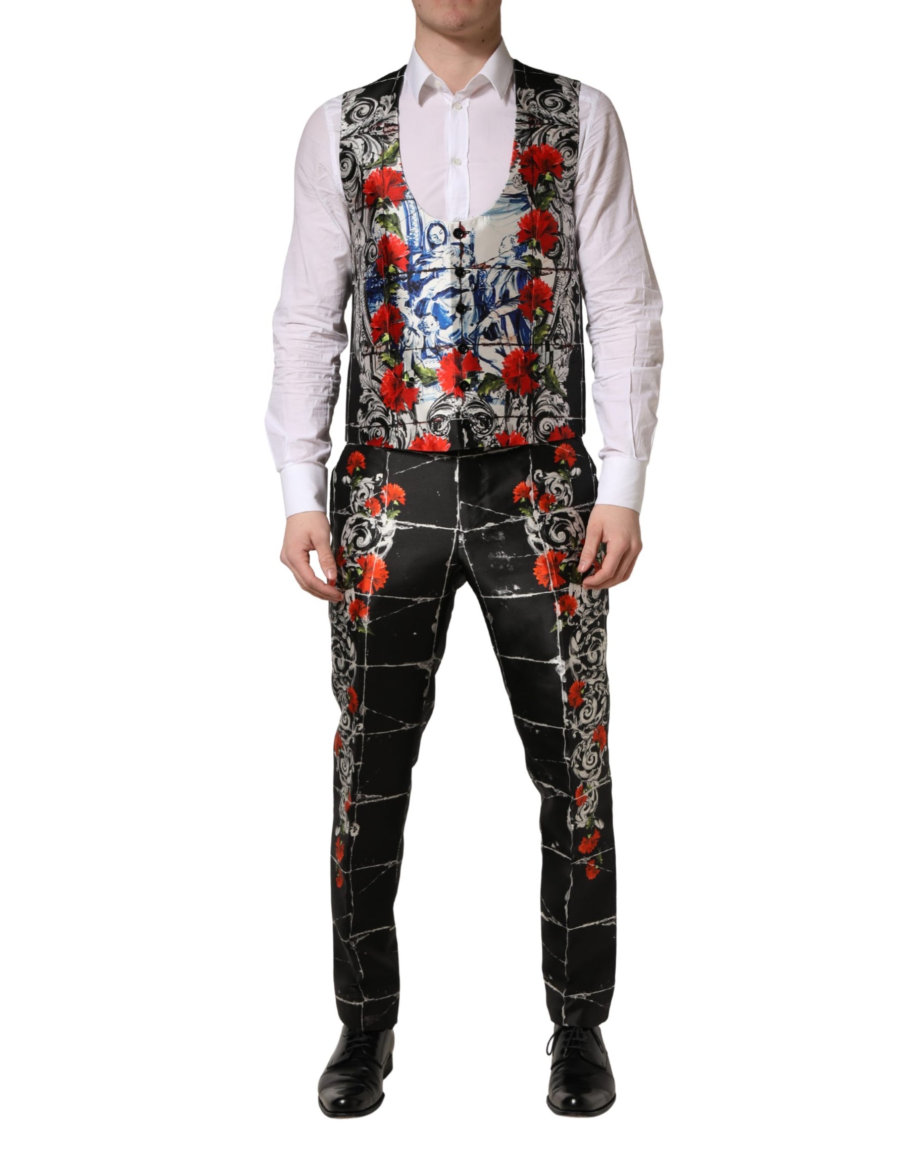 Dolce & Gabbana Black Floral 2 Buttons Formal 3 Piece Suit | Regal Royce