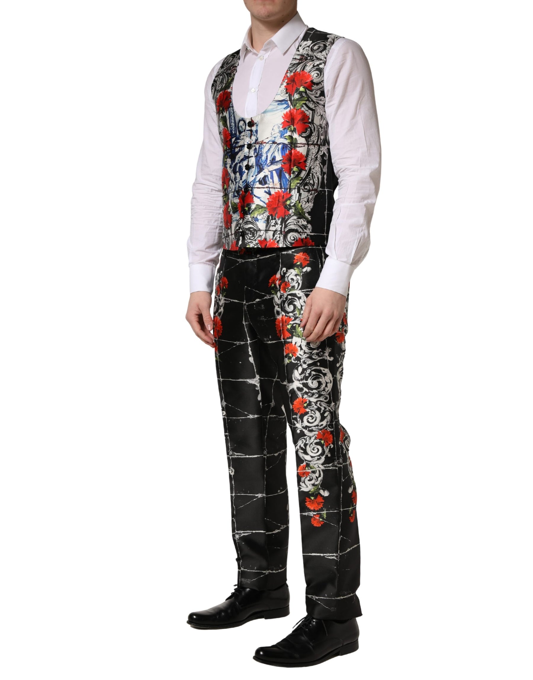 Dolce & Gabbana Black Floral 2 Buttons Formal 3 Piece Suit | Regal Royce