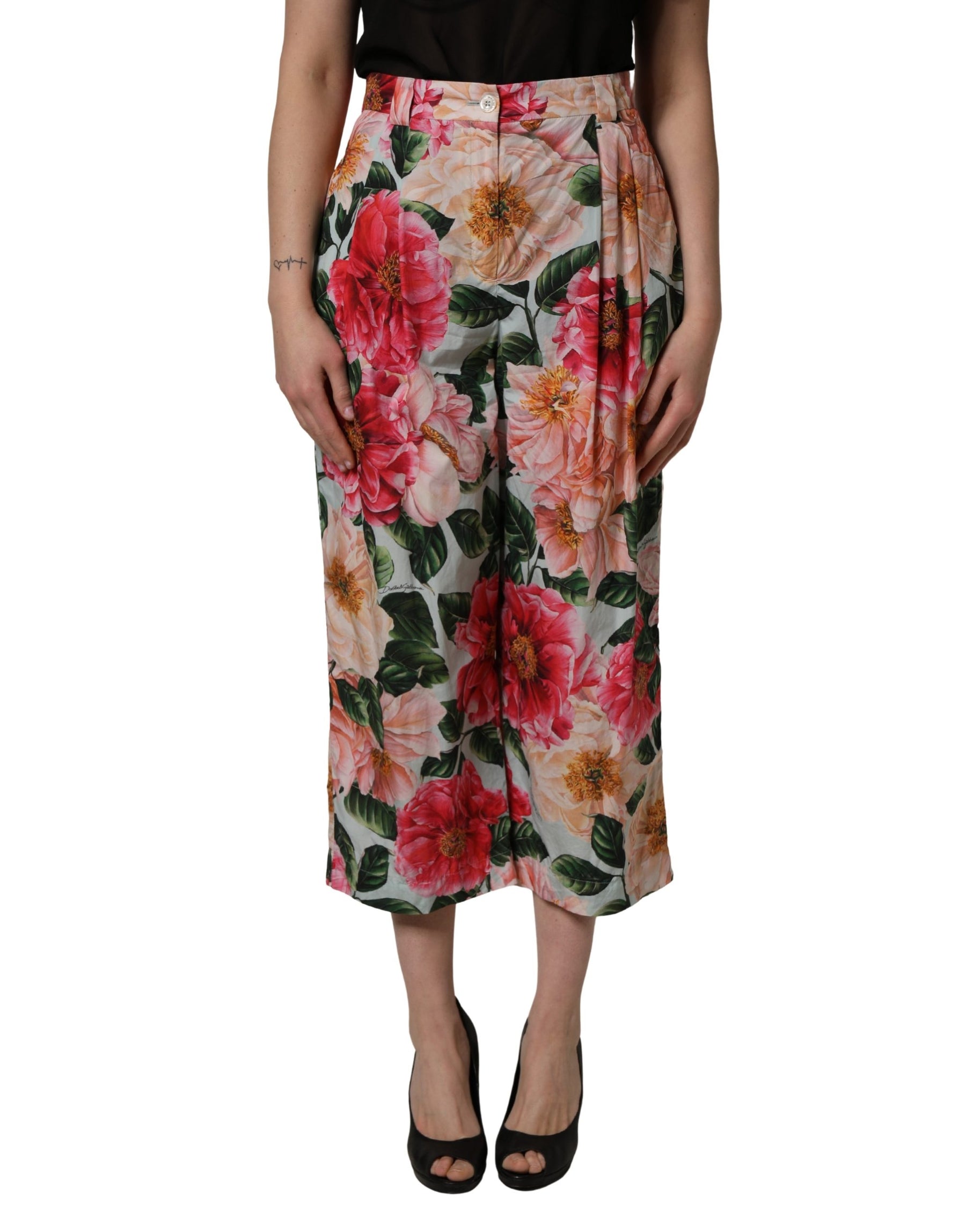 Dolce & Gabbana Multicolor Floral High Waist Cropped Pants | Regal Royce