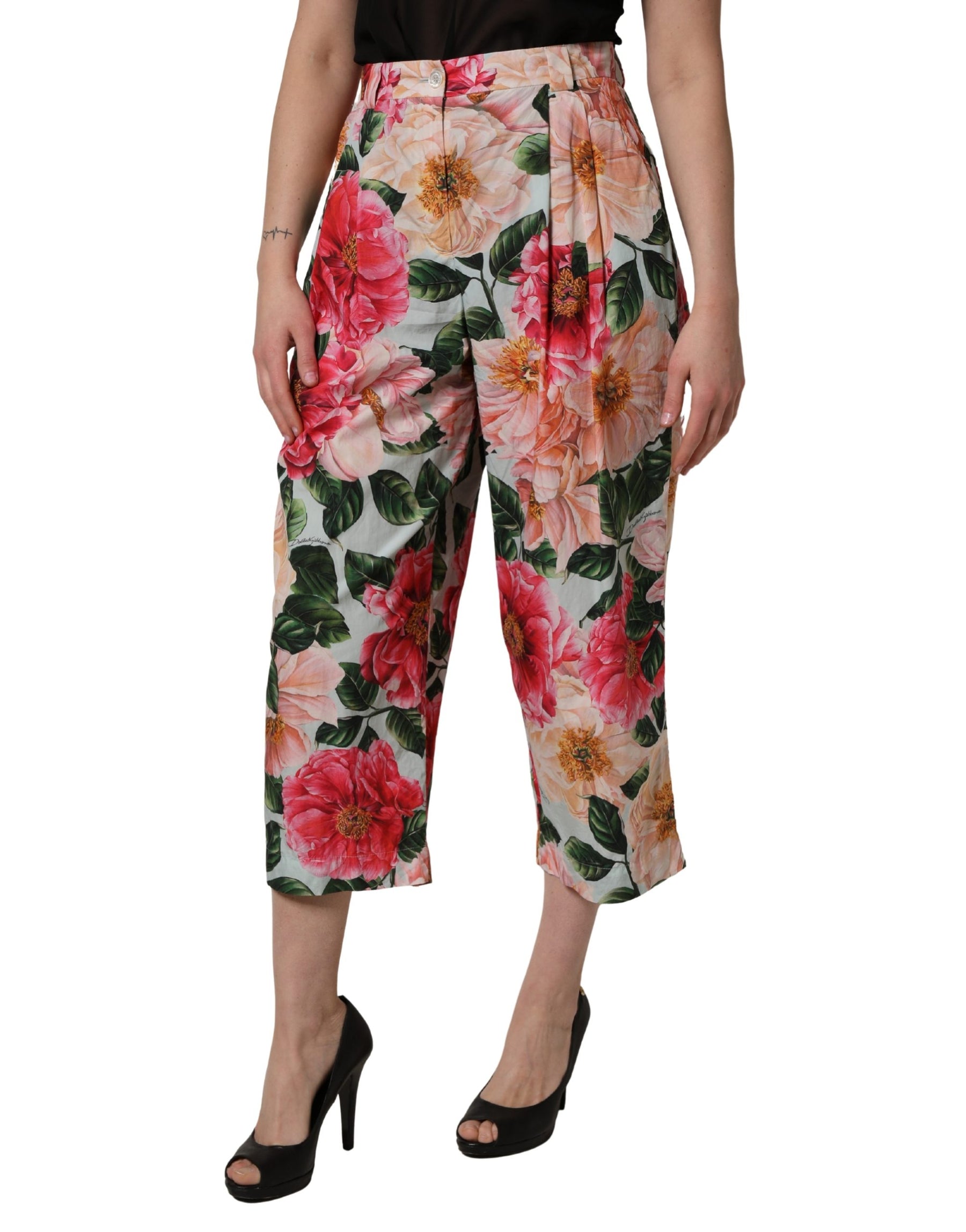 Dolce & Gabbana Multicolor Floral High Waist Cropped Pants | Regal Royce