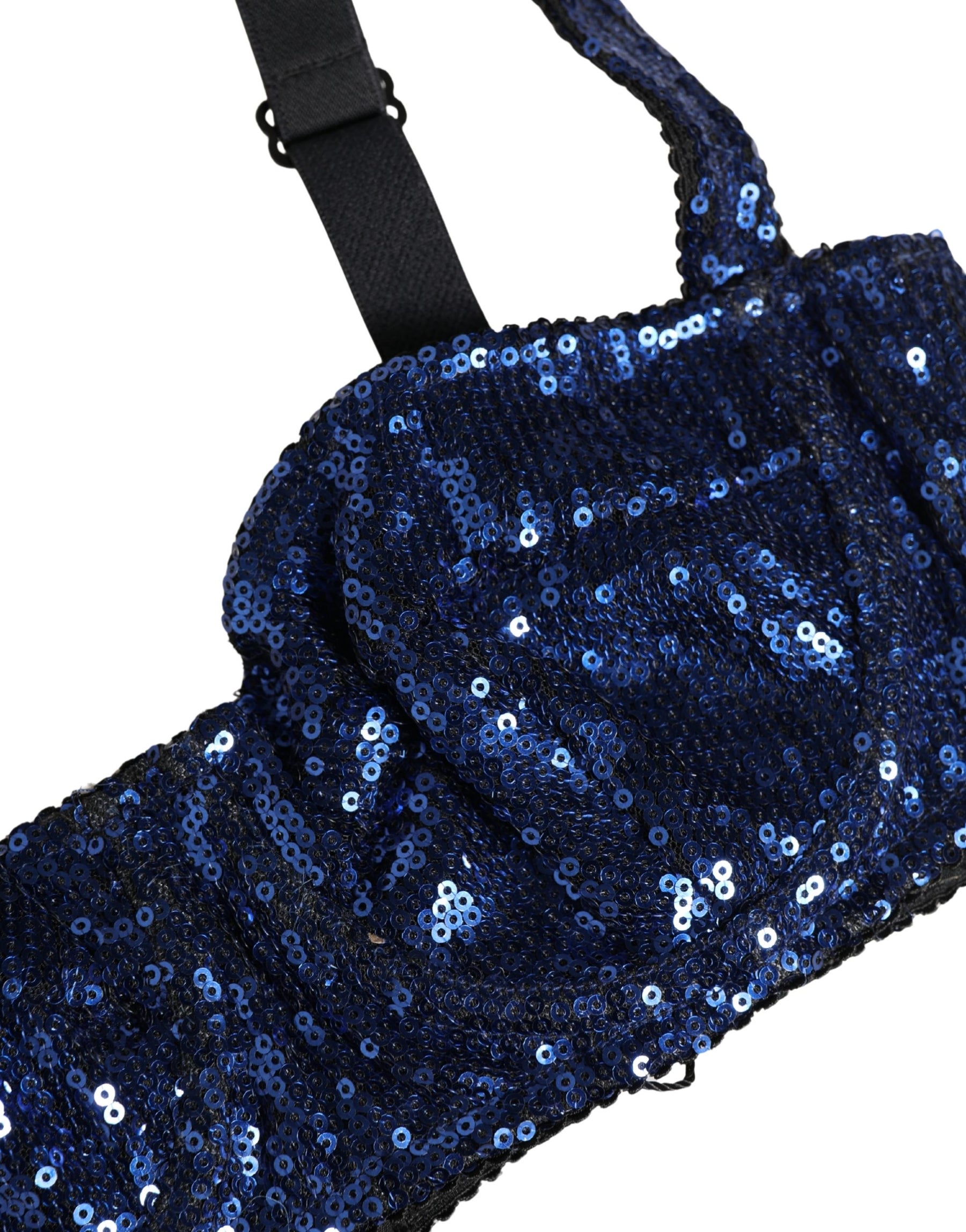 Dolce & Gabbana Blue Sequined Nyon Balconnet Bra Underwear | Regal Royce