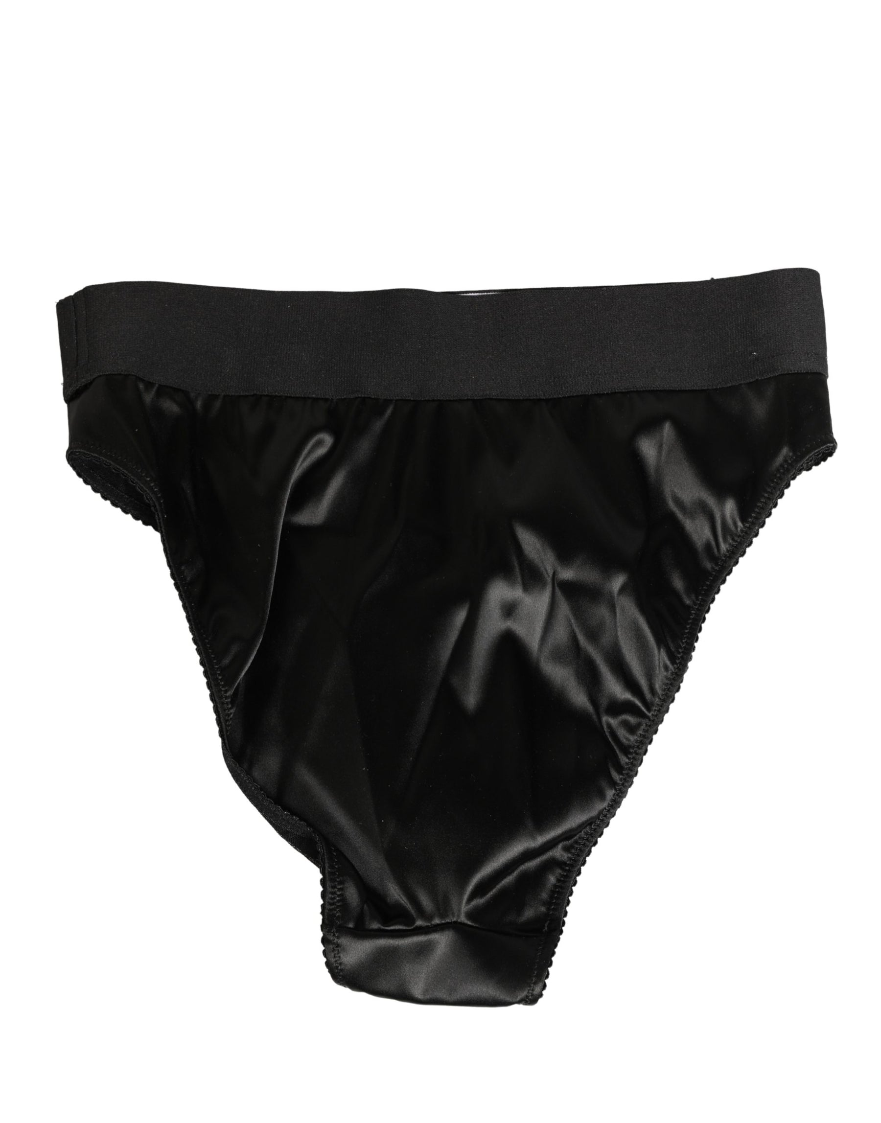 Dolce & Gabbana Black Satin High-Waist Brief Logo Women Underwear | Regal Royce