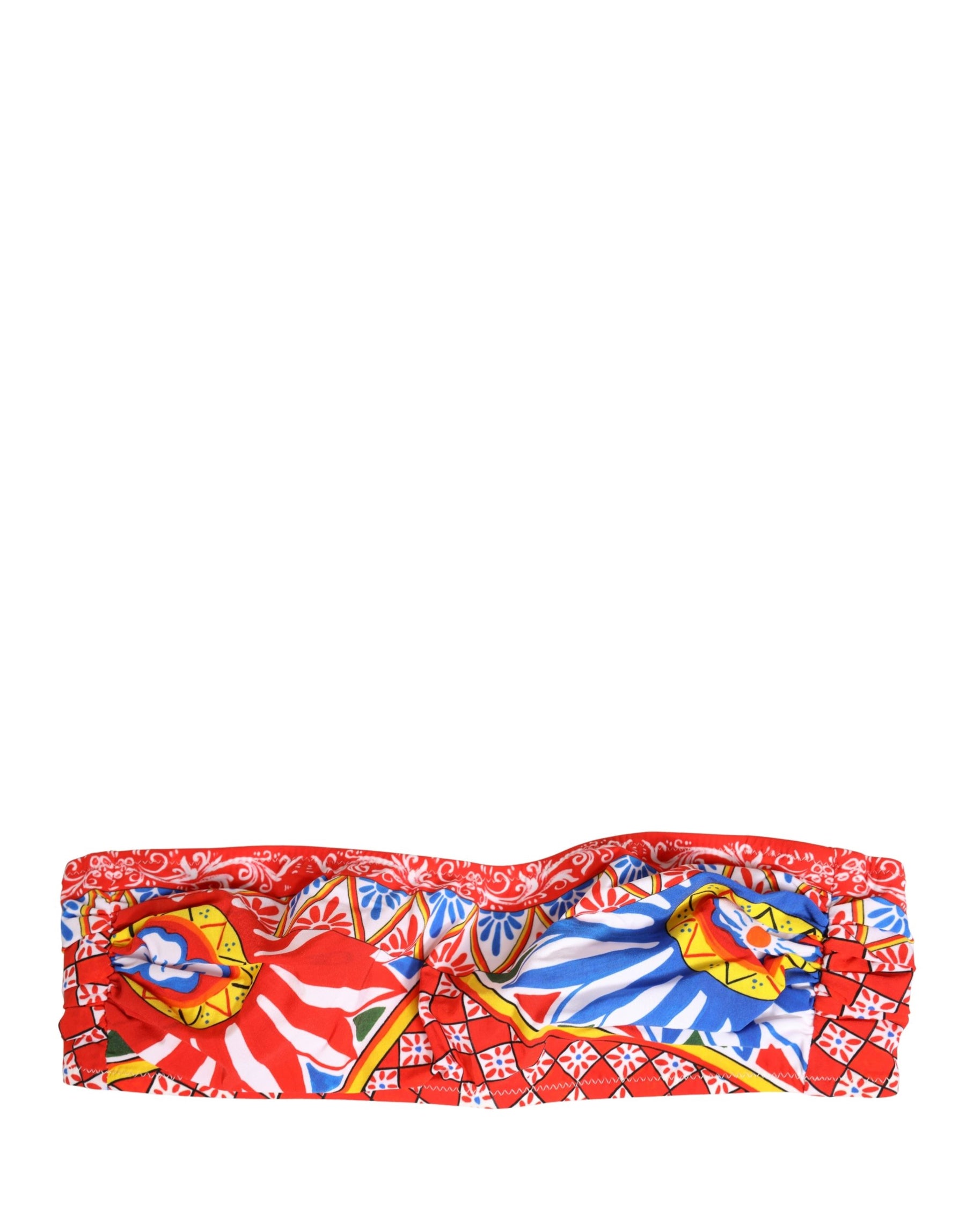 Dolce & Gabbana Multicolor Carretto Bandeau Swimsuit Top Swimwear | Regal Royce