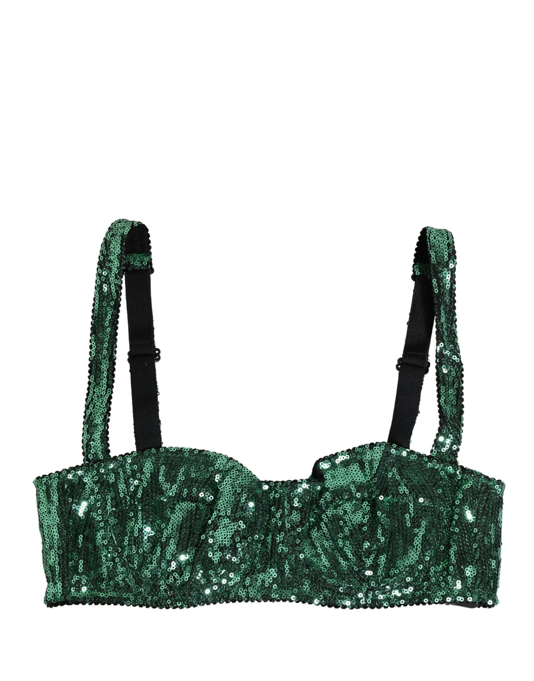 Dolce & Gabbana Green Sequined Nyon Balconnet Bra Underwear | Regal Royce