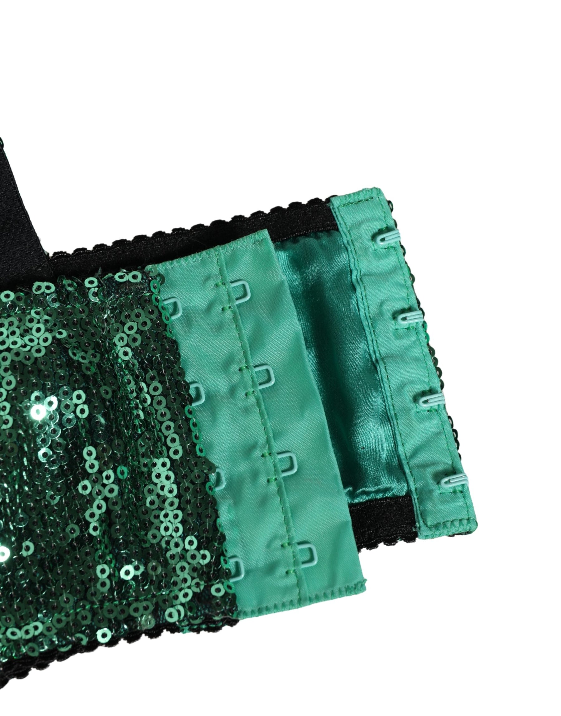Dolce & Gabbana Green Sequined Nyon Balconnet Bra Underwear | Regal Royce