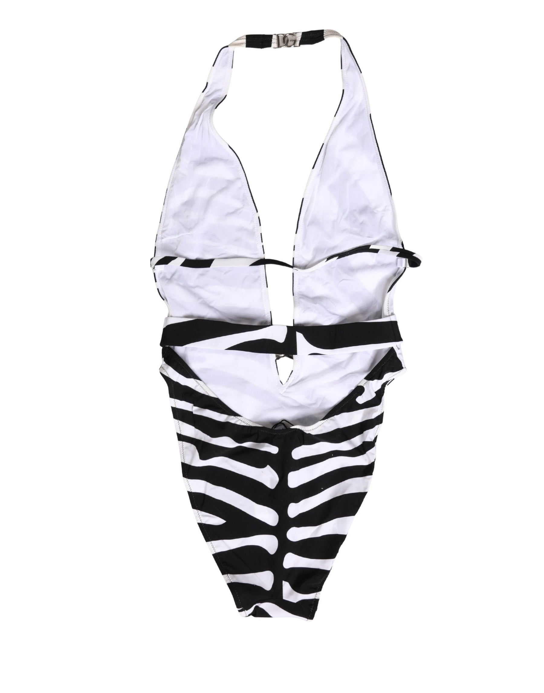 Dolce & Gabbana Black White Zebra Deep V-Neck One Piece Swimwear | Regal Royce