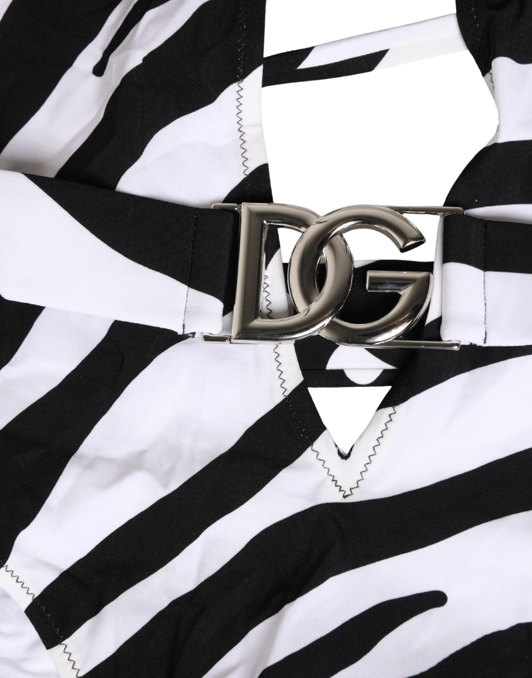 Dolce & Gabbana Black White Zebra Deep V-Neck One Piece Swimwear | Regal Royce