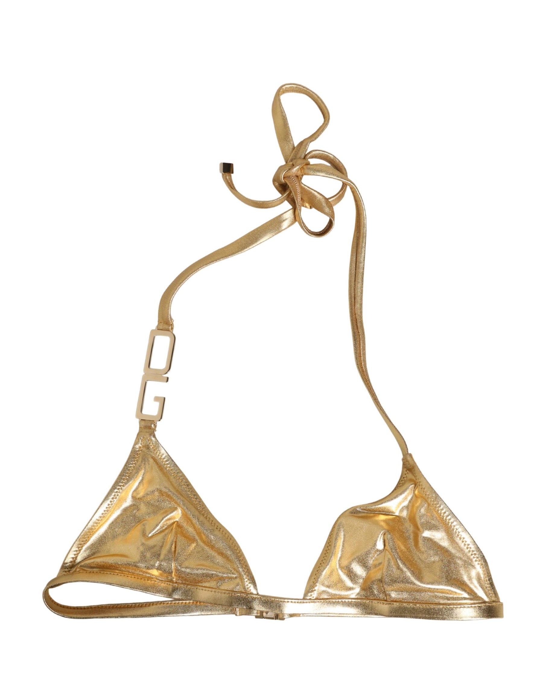 Dolce & Gabbana Gold-Tone Triangle Bikini Top DG Logo Swimwear | Regal Royce