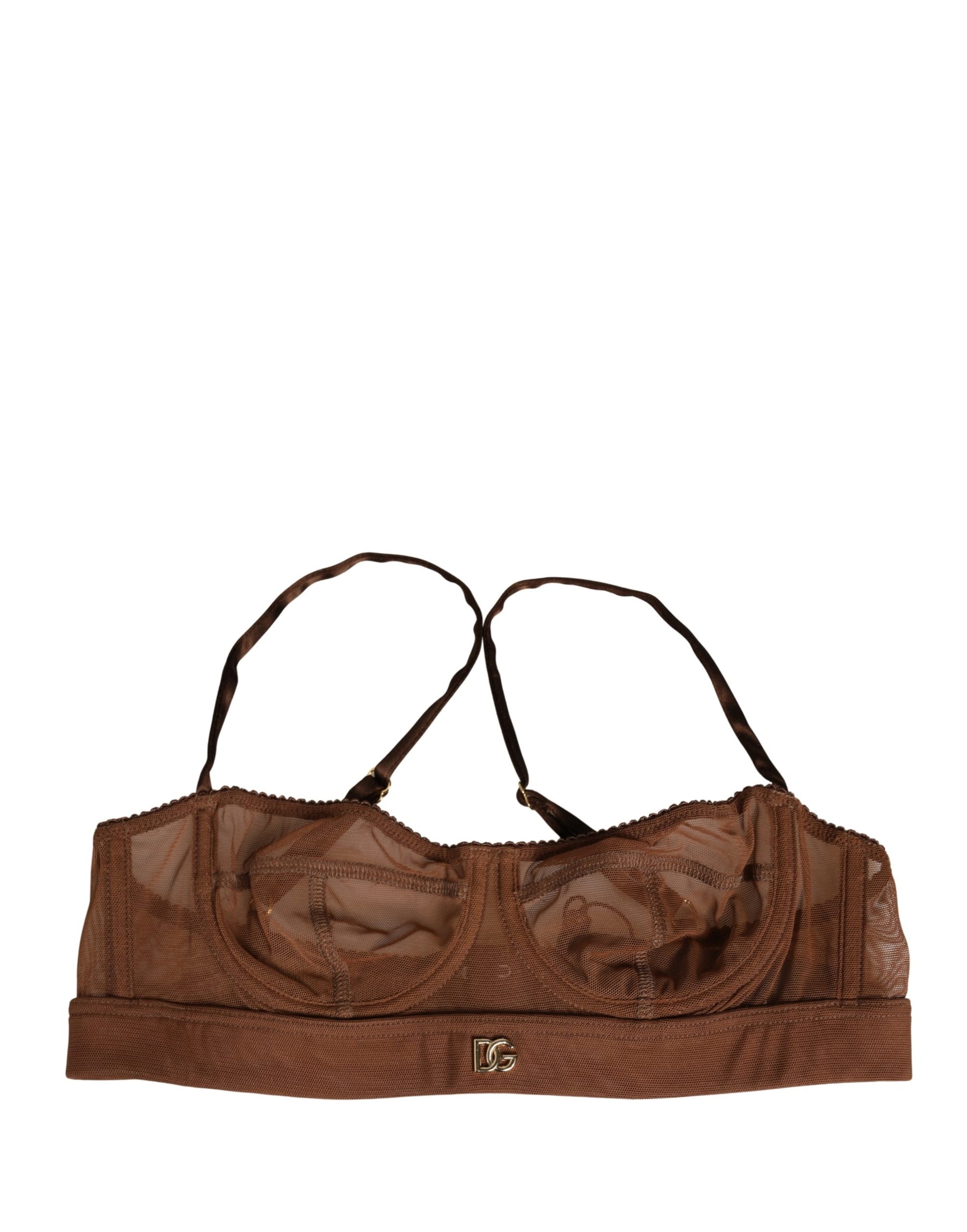 Dolce & Gabbana Brown DG Logo Nylon Mesh Balconette Bra Underwear | Regal Royce