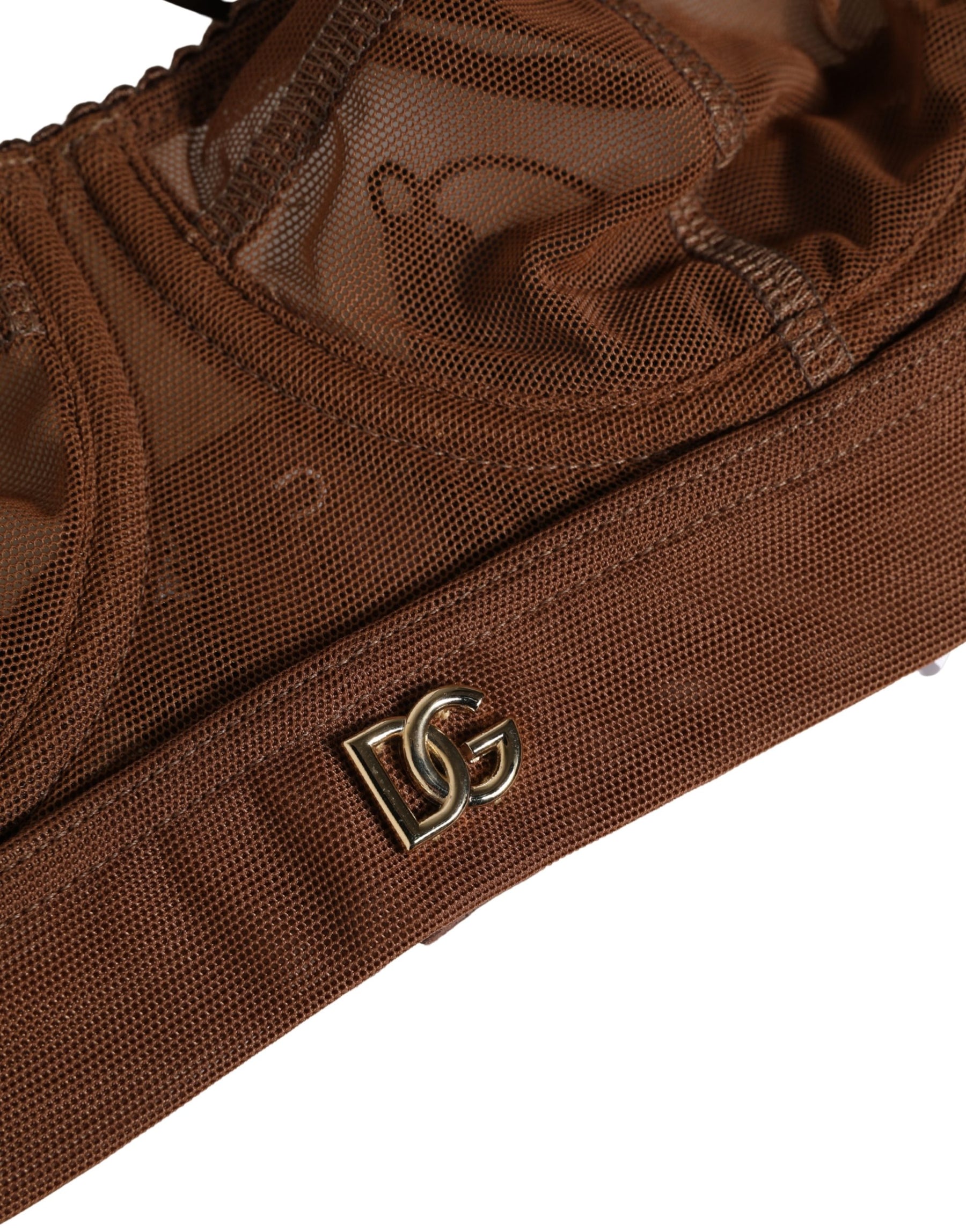 Dolce & Gabbana Brown DG Logo Nylon Mesh Balconette Bra Underwear | Regal Royce