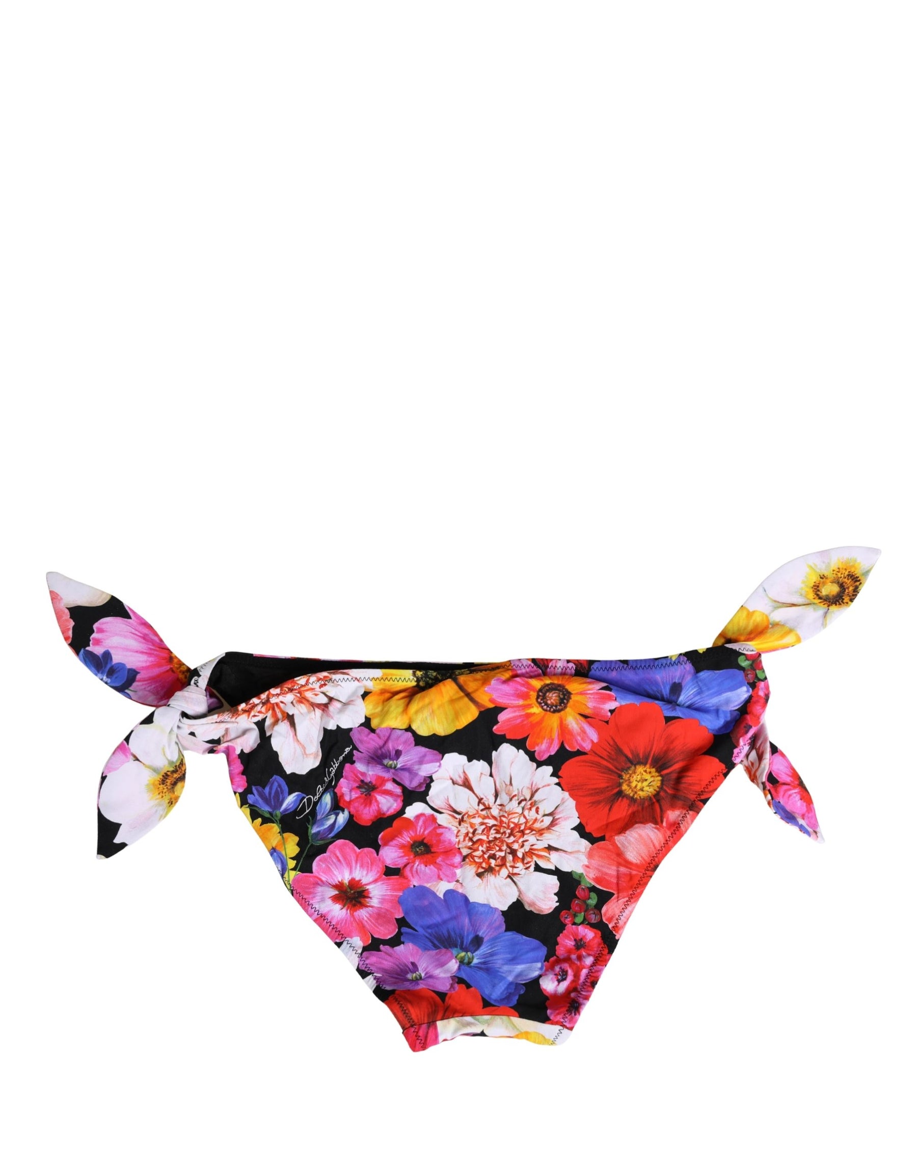 Dolce & Gabbana Black Floral Print Swimsuit Bikini Bottom Swimwear | Regal Royce