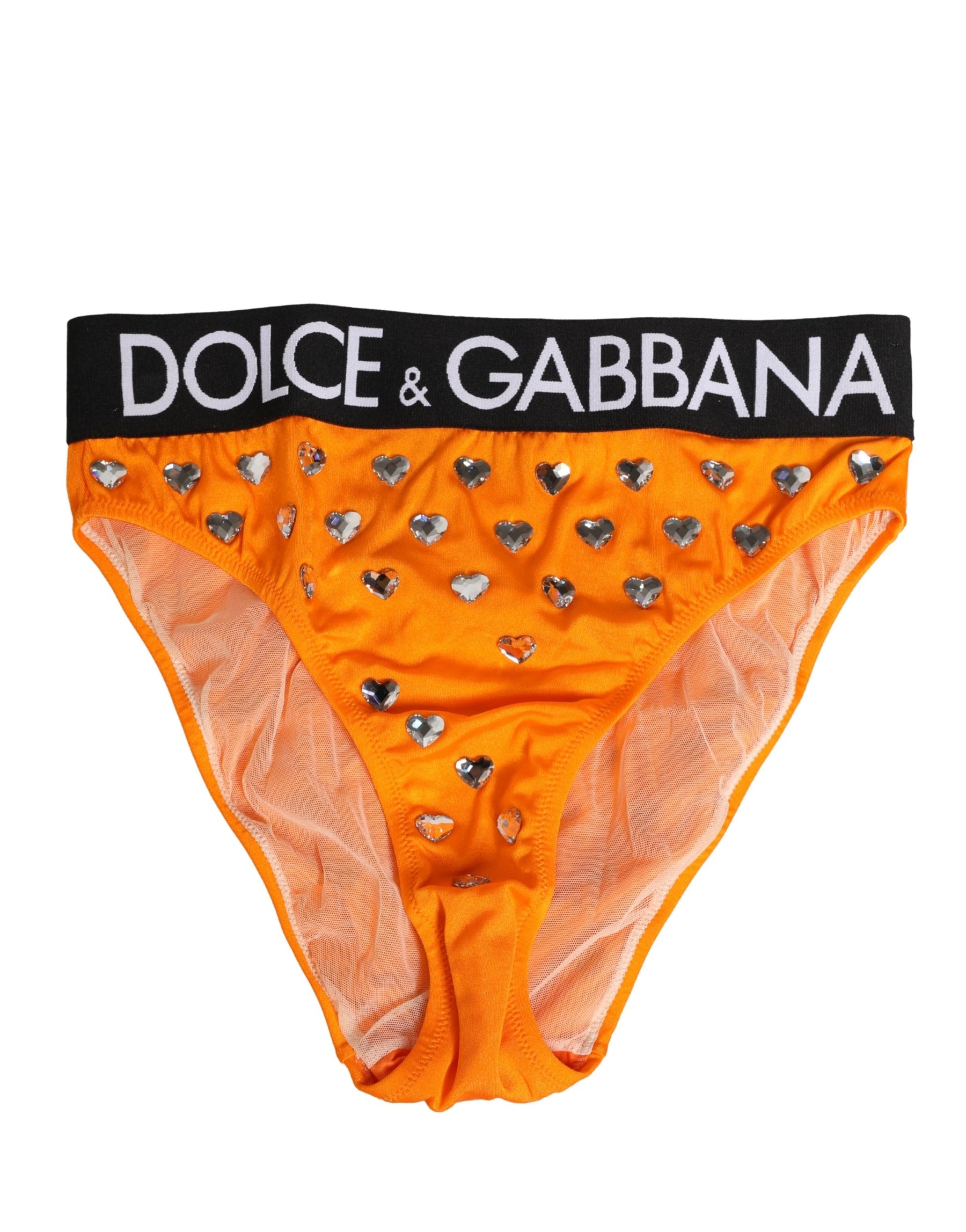 Dolce & Gabbana Orange Crystal High Waist Brief Panty Underwear | Regal Royce