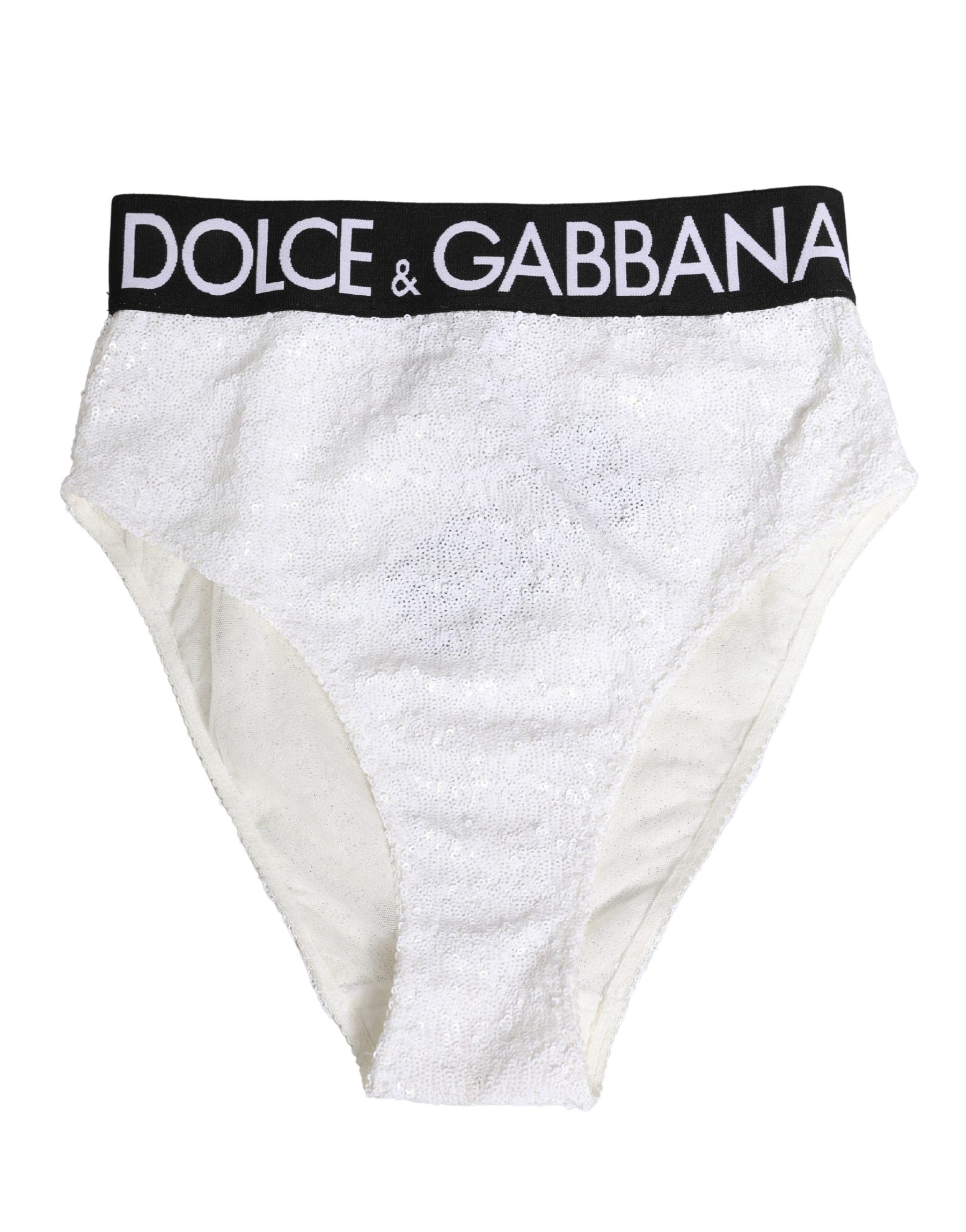 Dolce & Gabbana White Black Sequin High Waist Panty Underwear | Regal Royce