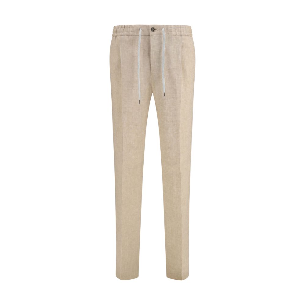 PT Torino Beige Linen Casual Pants | Regal Royce