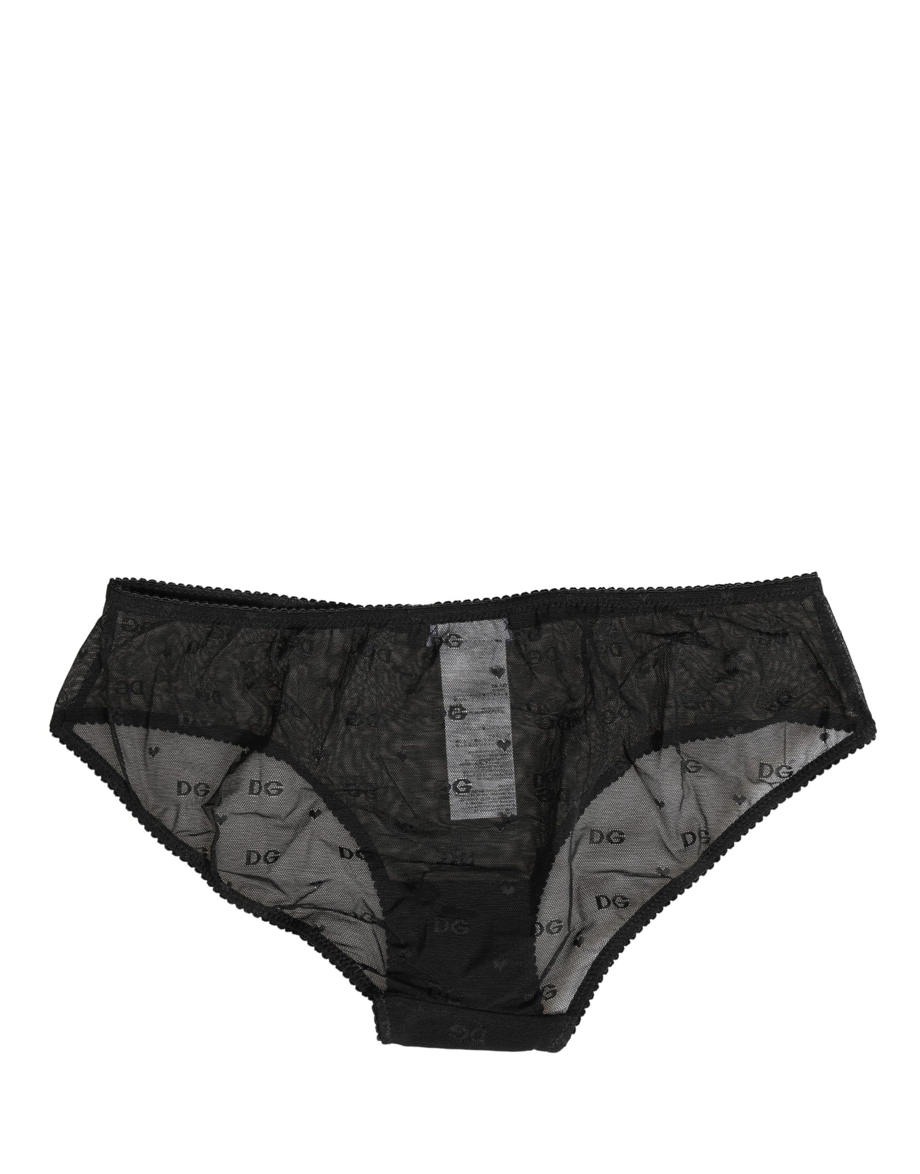 Dolce & Gabbana Black Sheer Mesh Lace Logo Brief Panty Underwear | Regal Royce