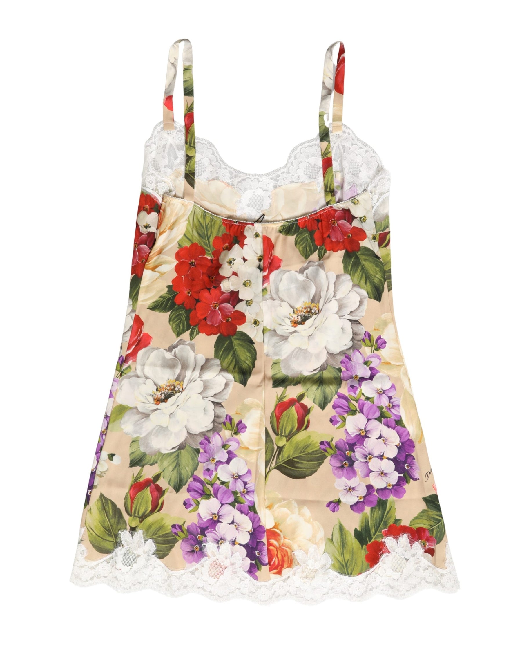 Dolce & Gabbana Beige Floral Silk Tank Short Chemise Sleepwear | Regal Royce