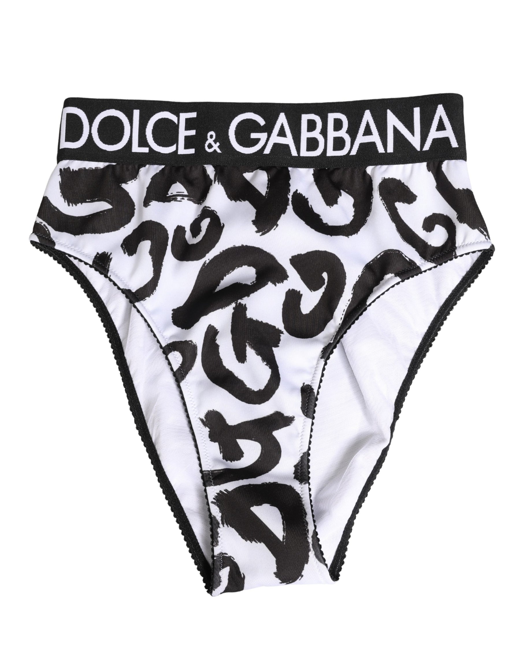 Dolce & Gabbana Black White Graphic Logo High Brief Underwear | Regal Royce