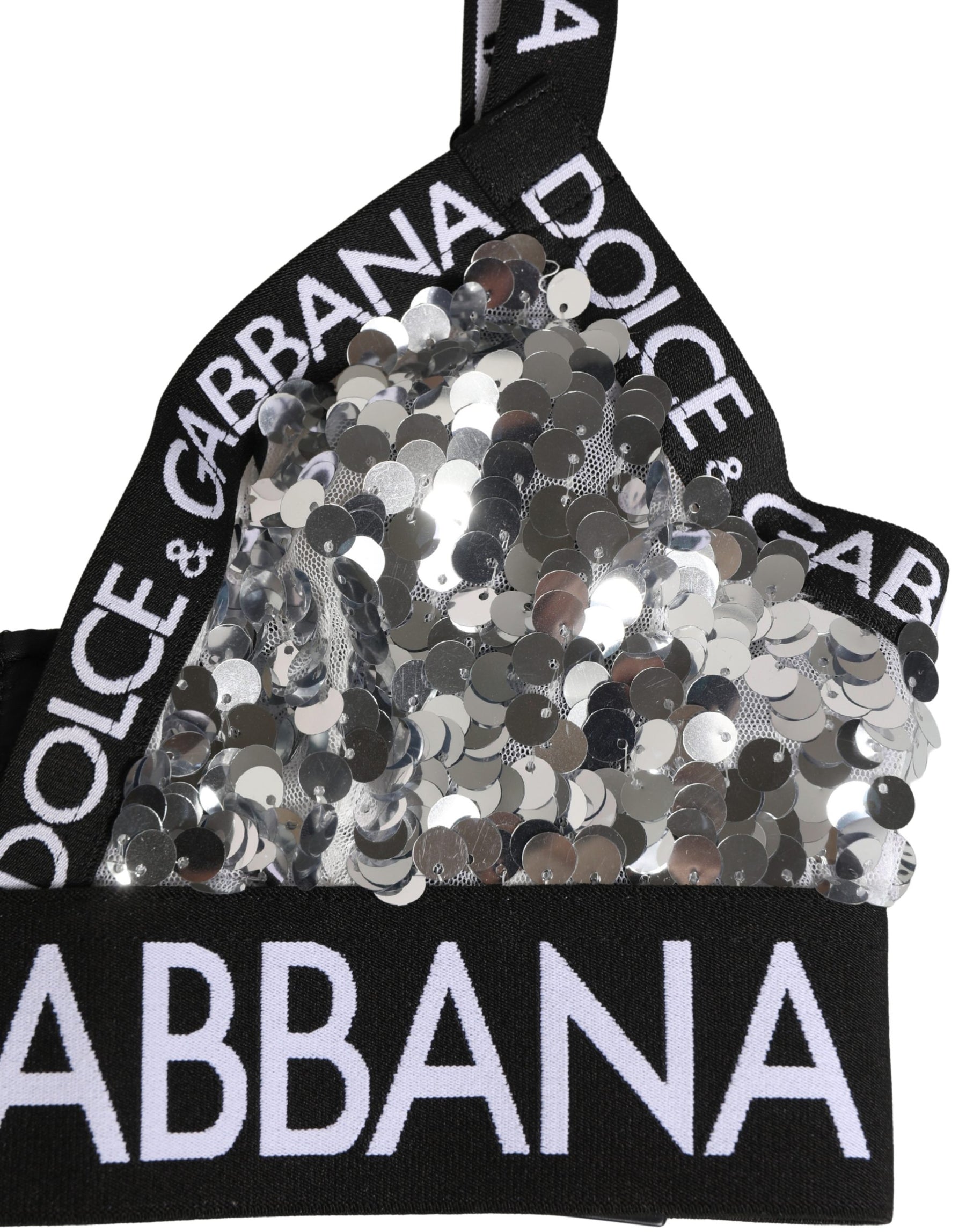 Dolce & Gabbana Silver Sequined Triangle Soft Cup Bra Underwear | Regal Royce