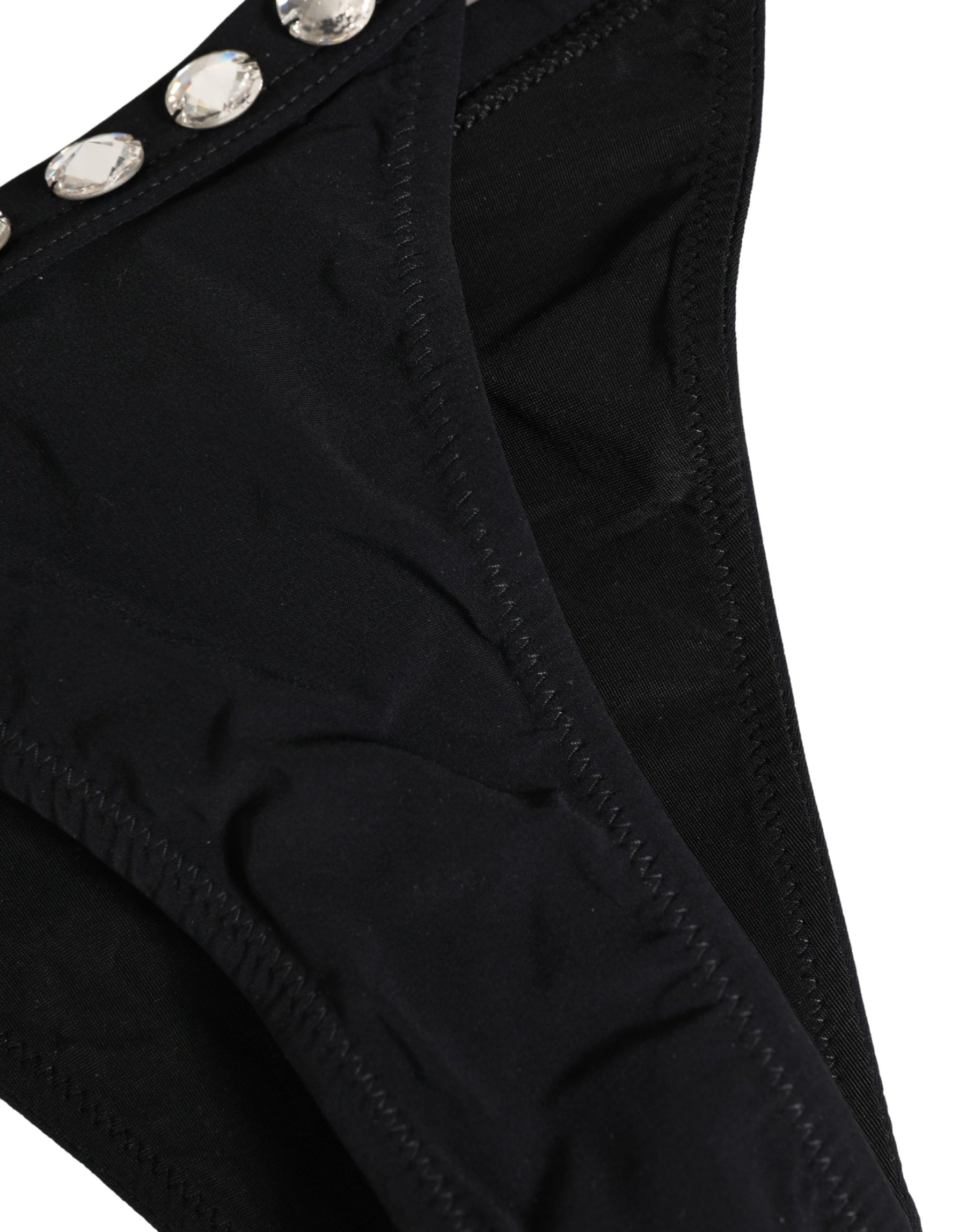 Dolce & Gabbana Black Crystal Embellished Bikini Bottom Swimwear | Regal Royce