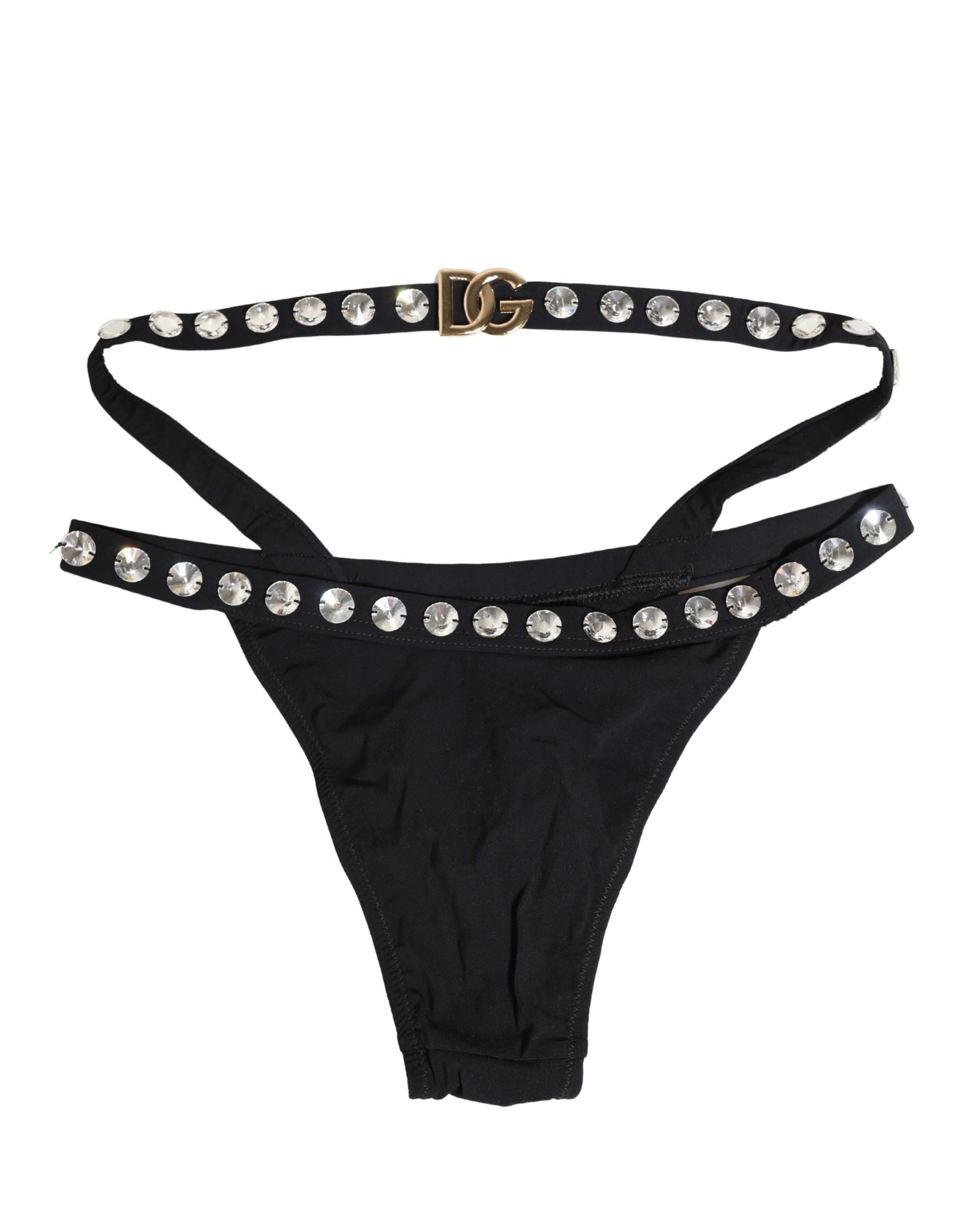 Dolce & Gabbana Black Crystal Embellished Bikini Bottom Swimwear | Regal Royce