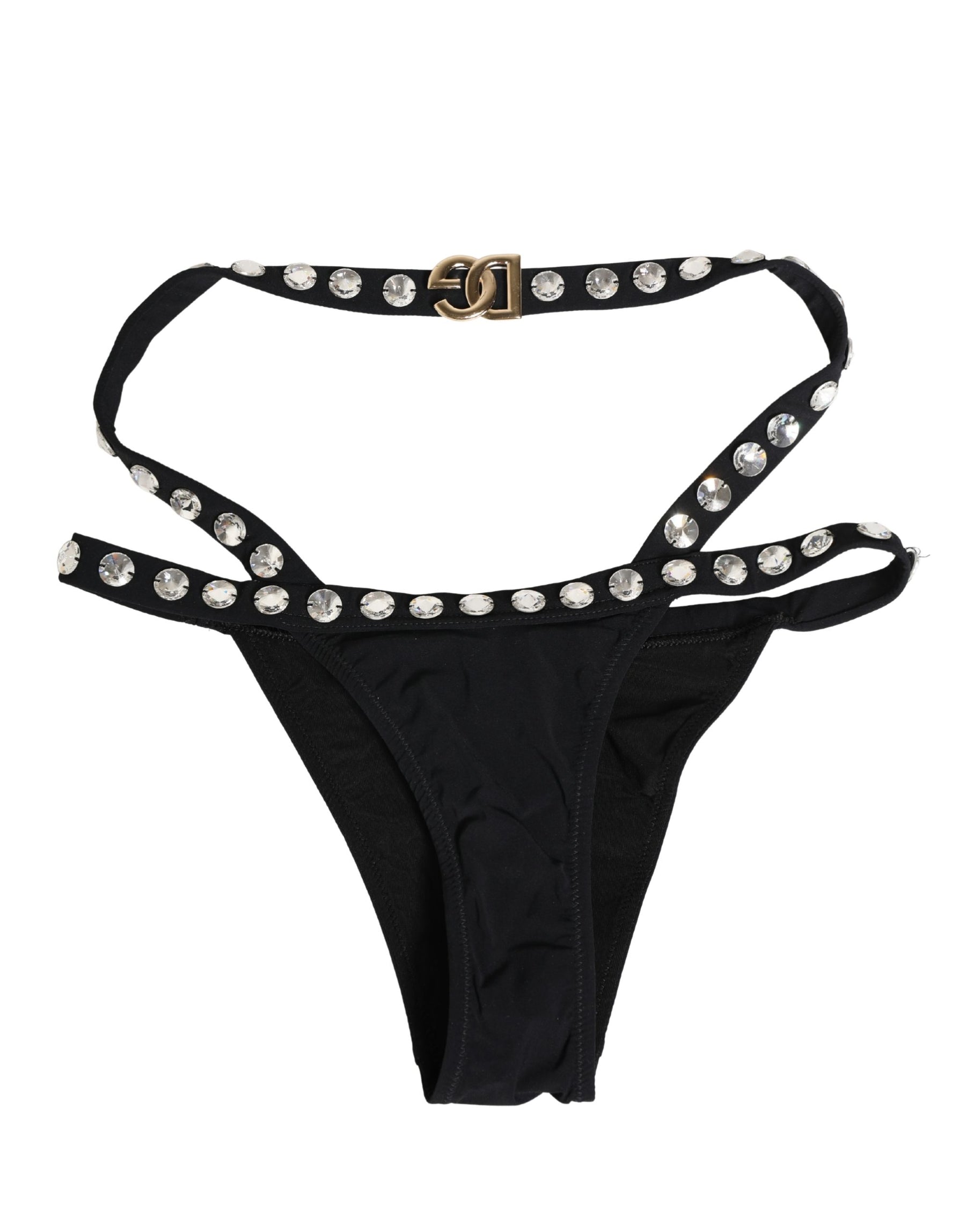 Dolce & Gabbana Black Crystal Embellished Bikini Bottom Swimwear | Regal Royce