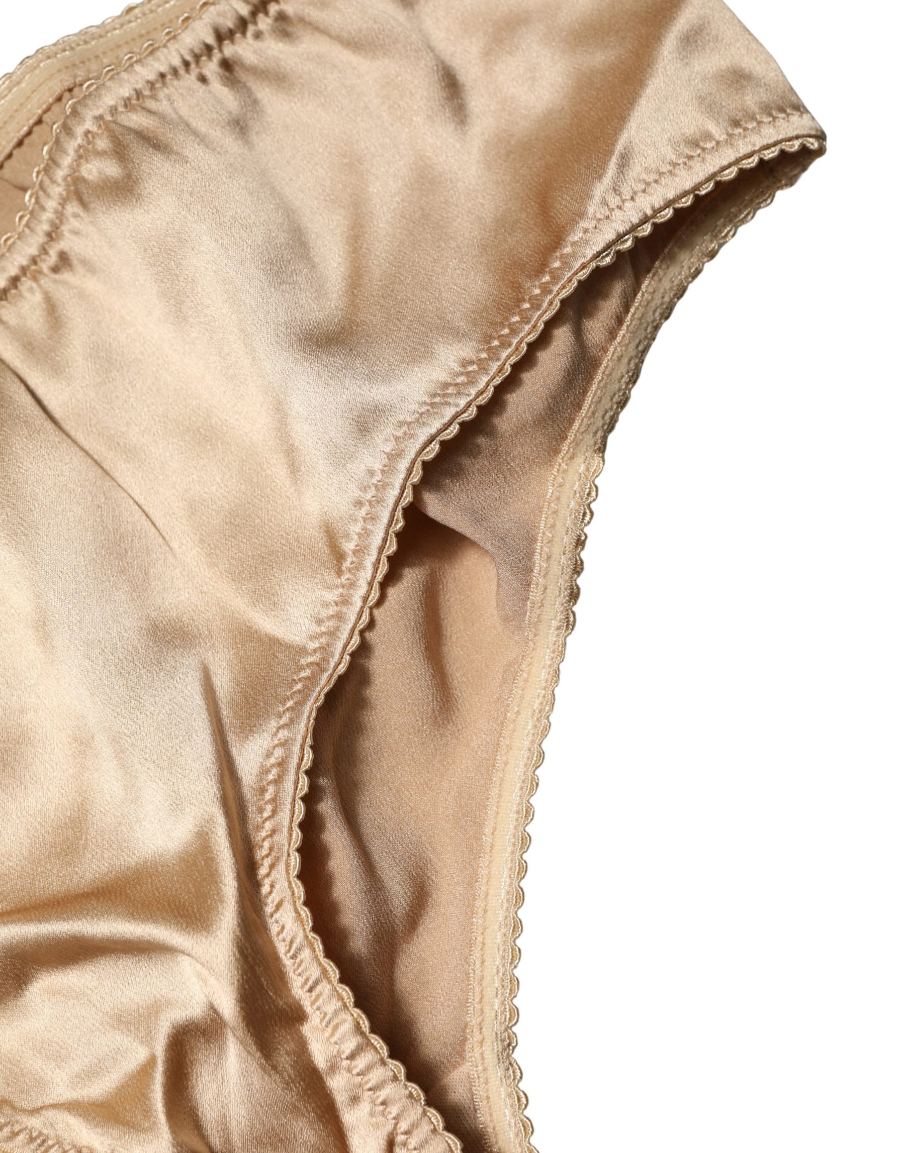 Dolce & Gabbana Beige Silk Stretch Mid Waist Brief Panty Underwear | Regal Royce