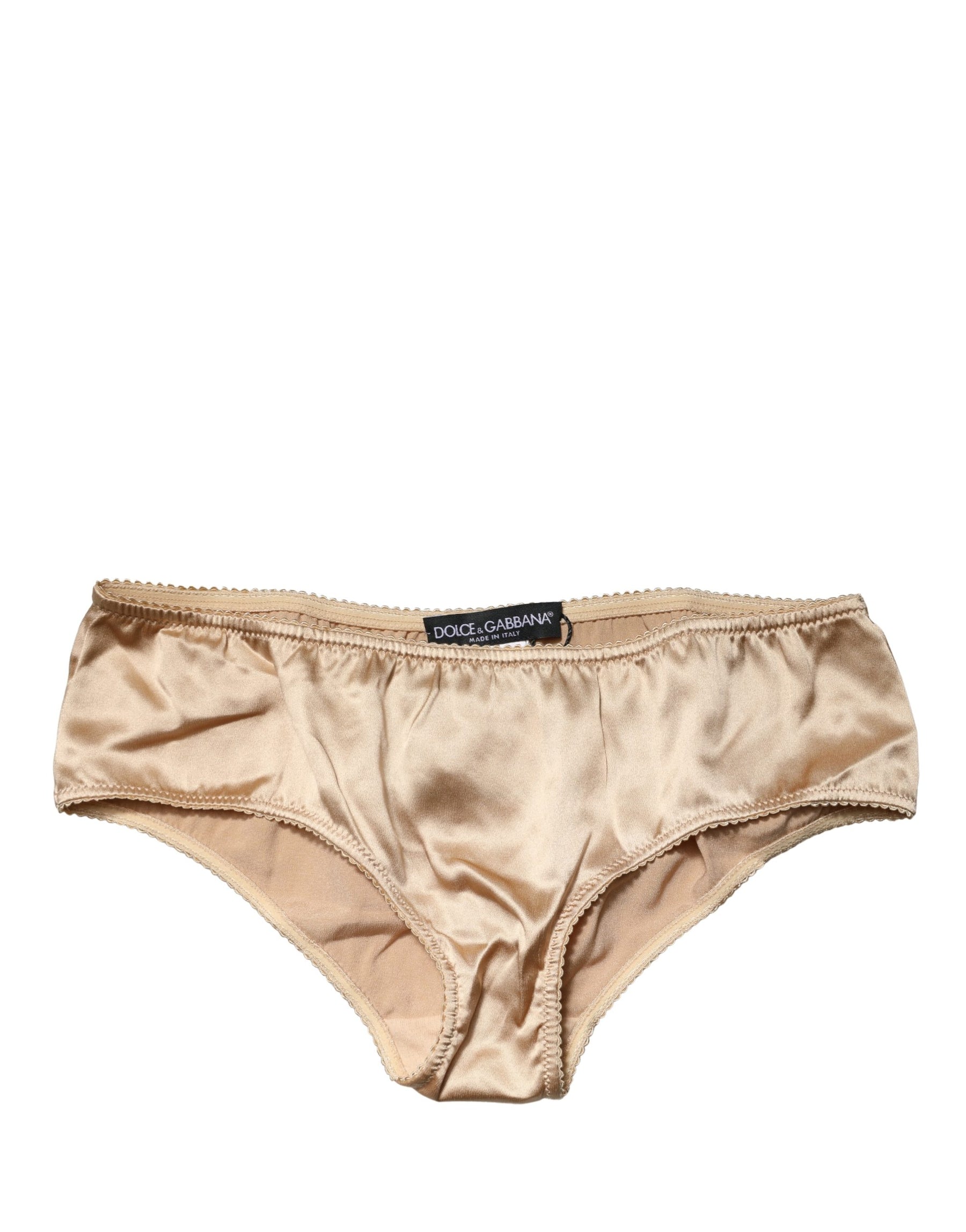 Dolce & Gabbana Beige Silk Stretch Mid Waist Brief Panty Underwear | Regal Royce