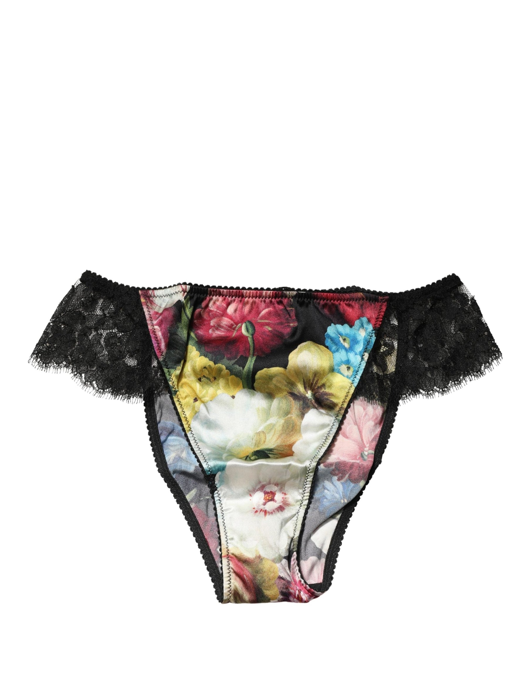 Dolce & Gabbana Black Floral Lace Mid Waist Brief Panty Underwear | Regal Royce