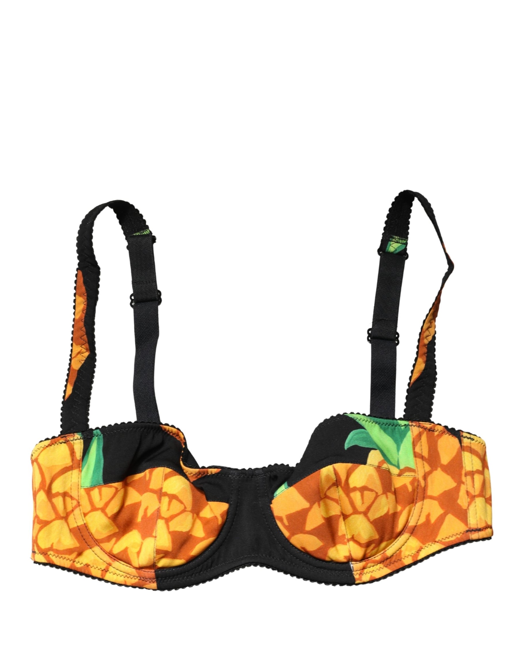 Dolce & Gabbana Black Pineapple Silk Balconette Bra Underwear | Regal Royce