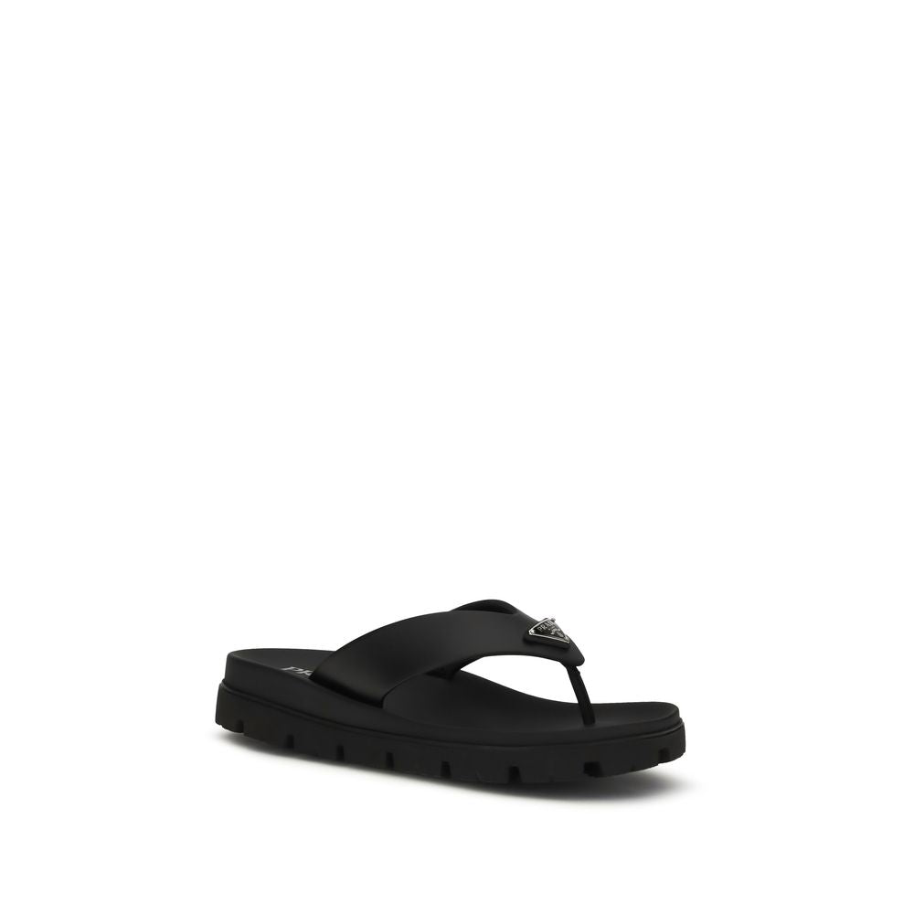 Prada Black Calf Leather Bos Taurus Flip-Flop Sandals | Regal Royce