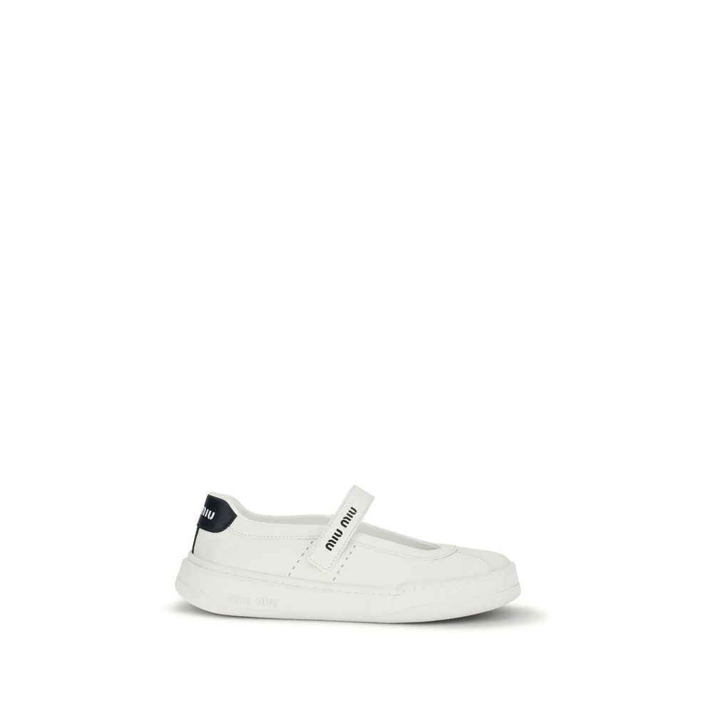 Miu Miu White Calf Leather Bos Taurus Ballet Flats | Regal Royce