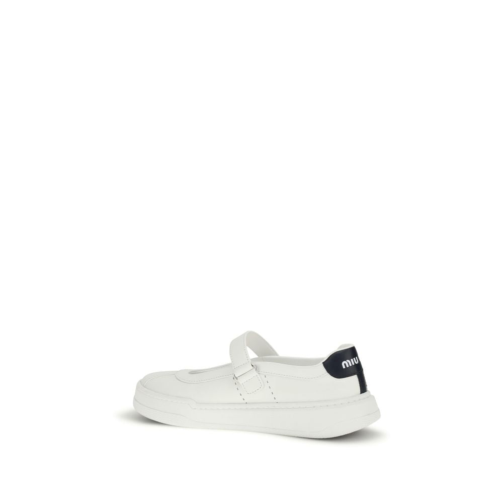 Miu Miu White Calf Leather Bos Taurus Ballet Flats | Regal Royce