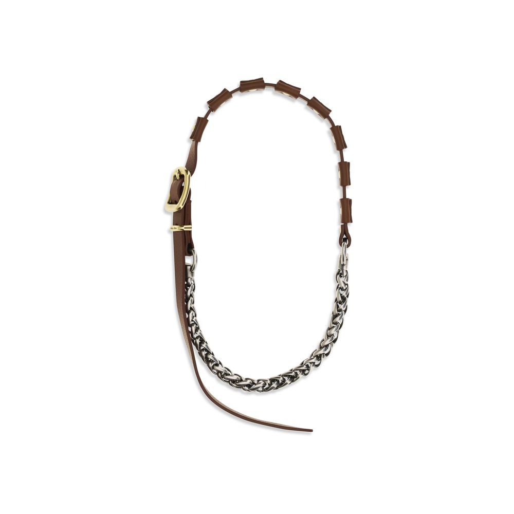 Miu Miu Brown Calf Leather Bos Taurus Necklace | Regal Royce