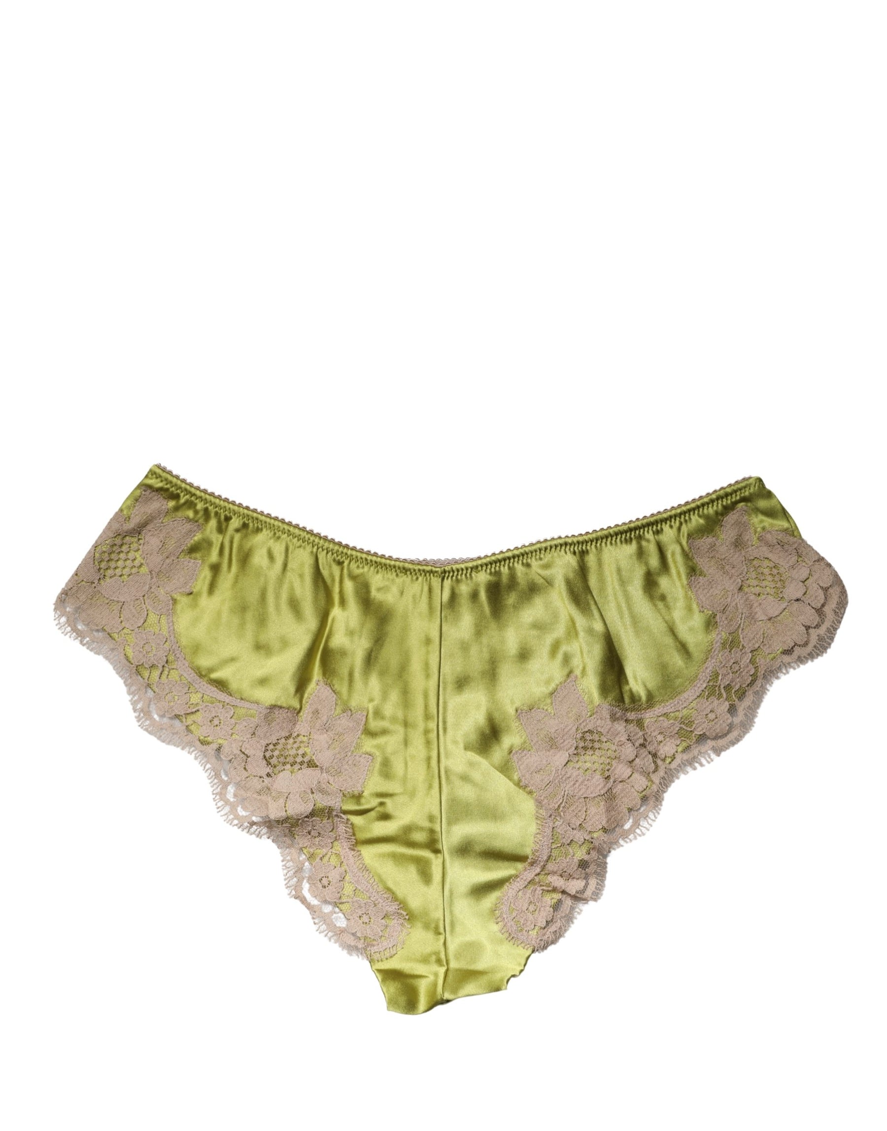 Dolce & Gabbana Underwear Green Silk Satin Floral Lace Panty Brief | Regal Royce